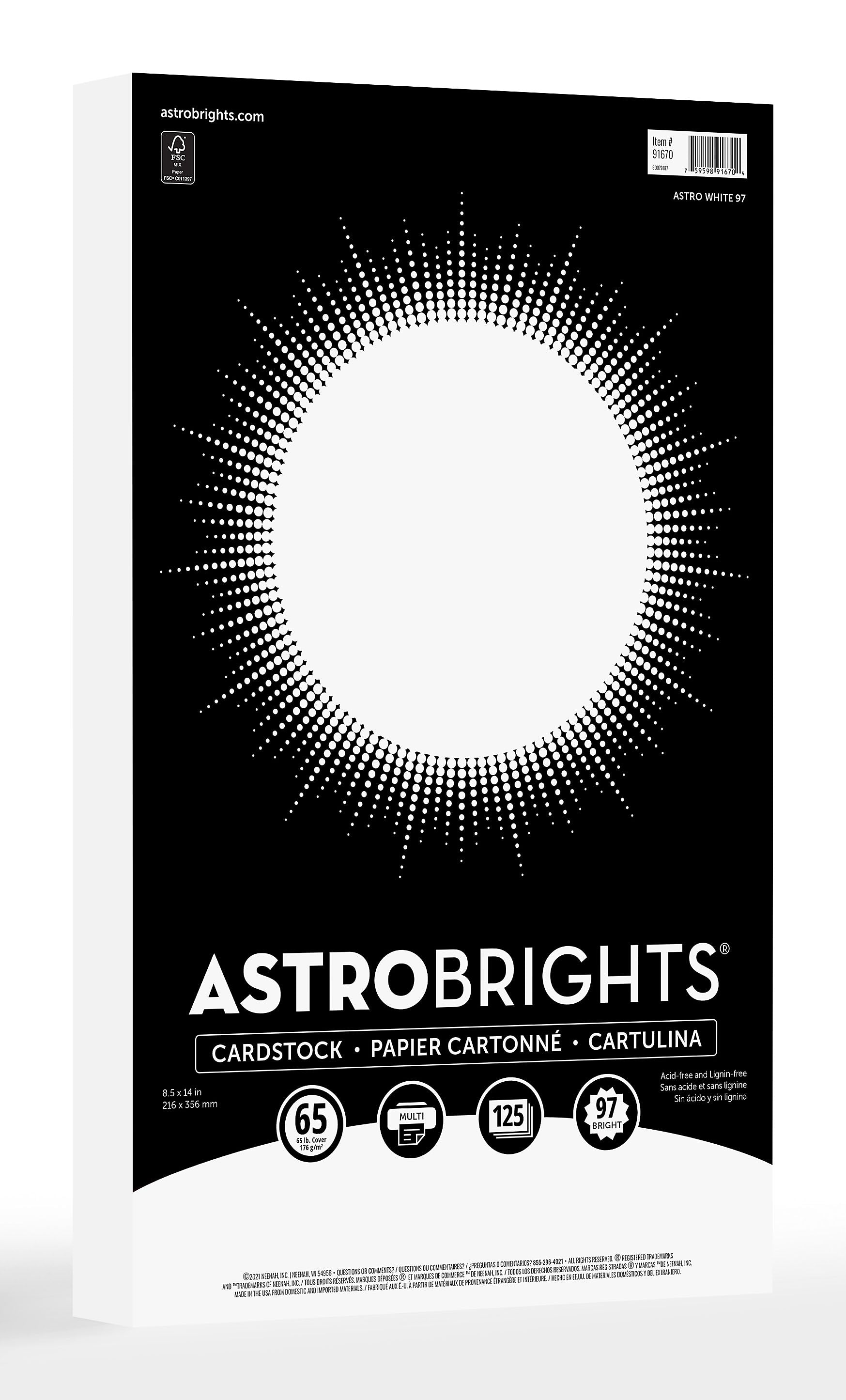 Astrobrights 65 lb. Cardstock Paper, 8.5" x 14", Astro White, 125 Sheets/Pack (91670-01)