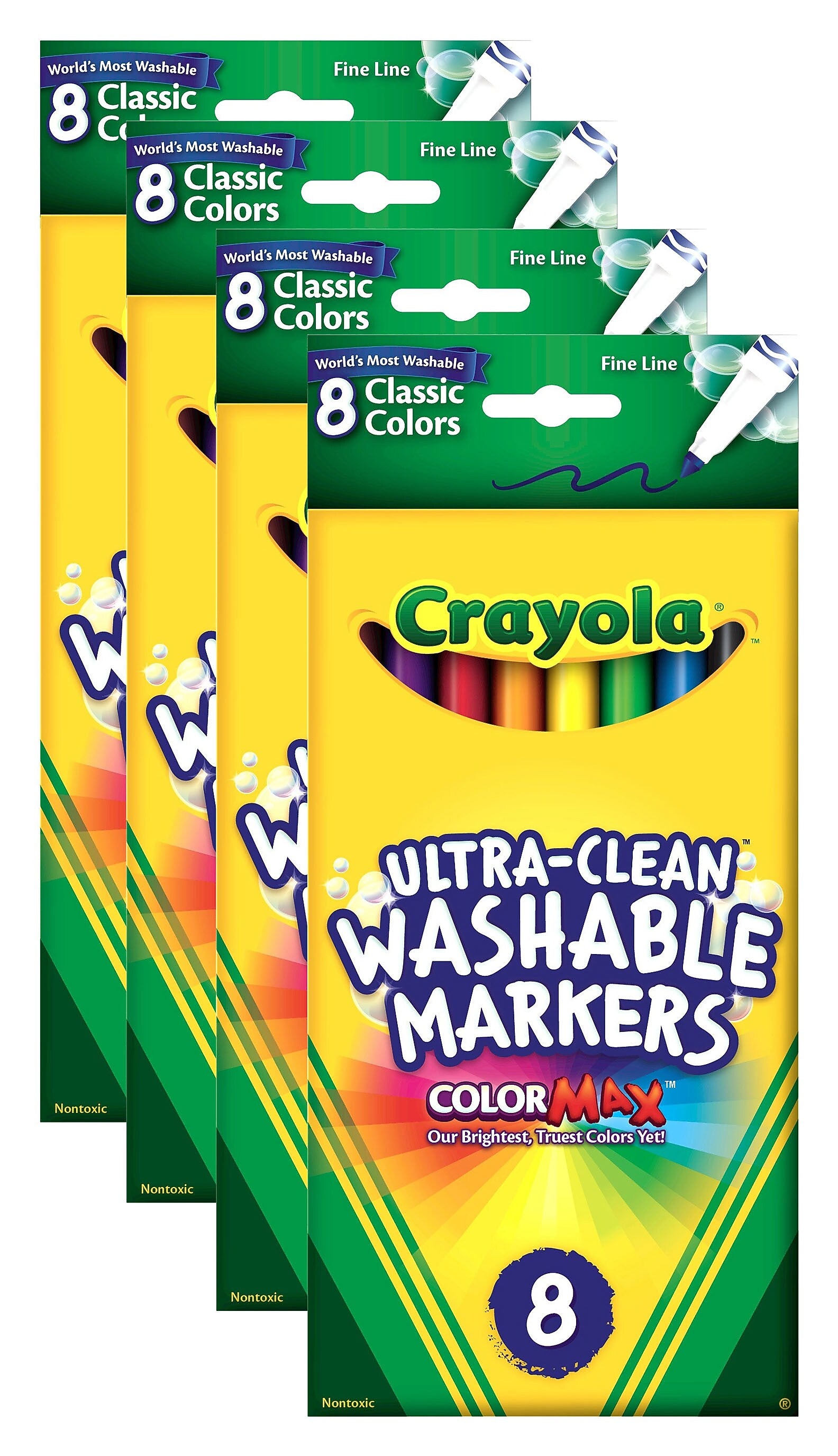 Crayola Classic Color Ultra-Clean Washable Markers fine tip pack of 8 [Pack of 4]