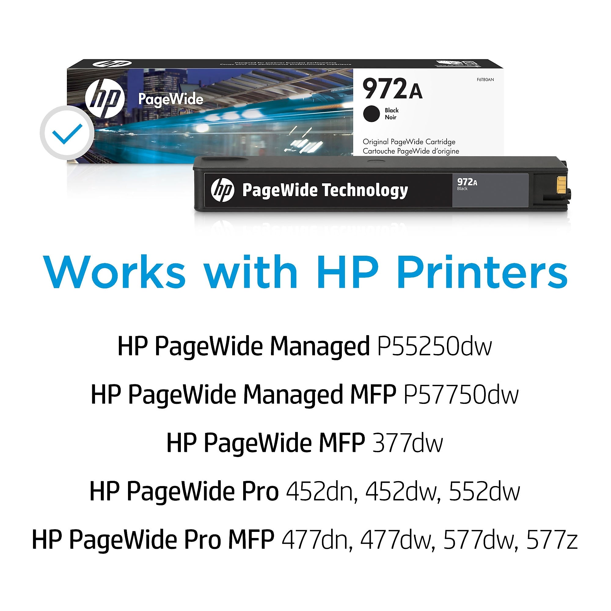 HP 972A Black Standard Yield Ink Cartridge, Prints Up to 3,500 Pages (F6T80AN)