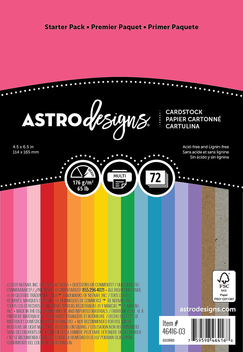 Neenah Paper Astrodesigns 65 lb. Cardstock Paper, Starter Pack, 72 Sheets/Pack (46416-02/03)
