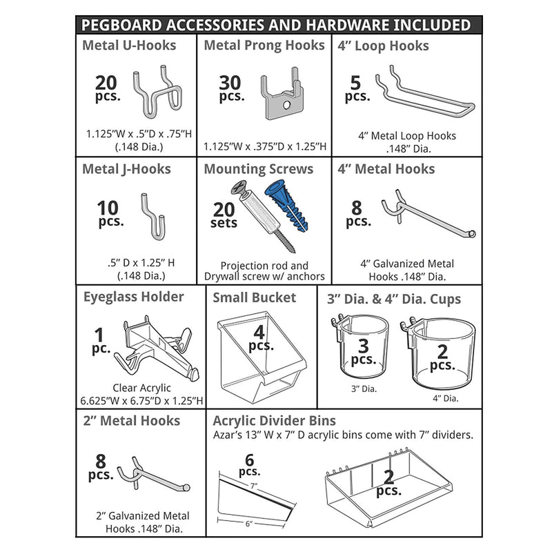 Azar Pegboard Organizer Kit Black 24 x 48-inch Each