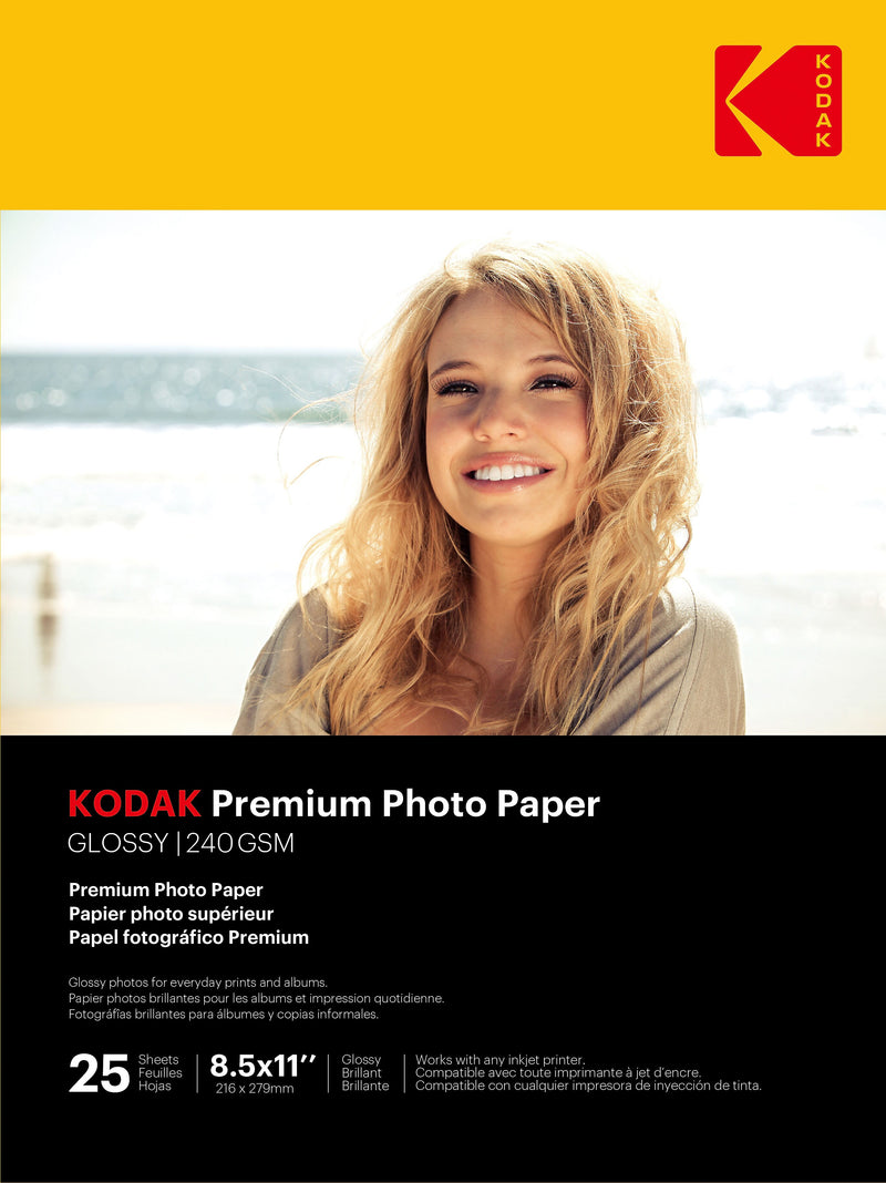 Kodak Premium Photo Paper Glossy Photo Paper, 8.5" x 11", 25 Sheets/Pack (41173)