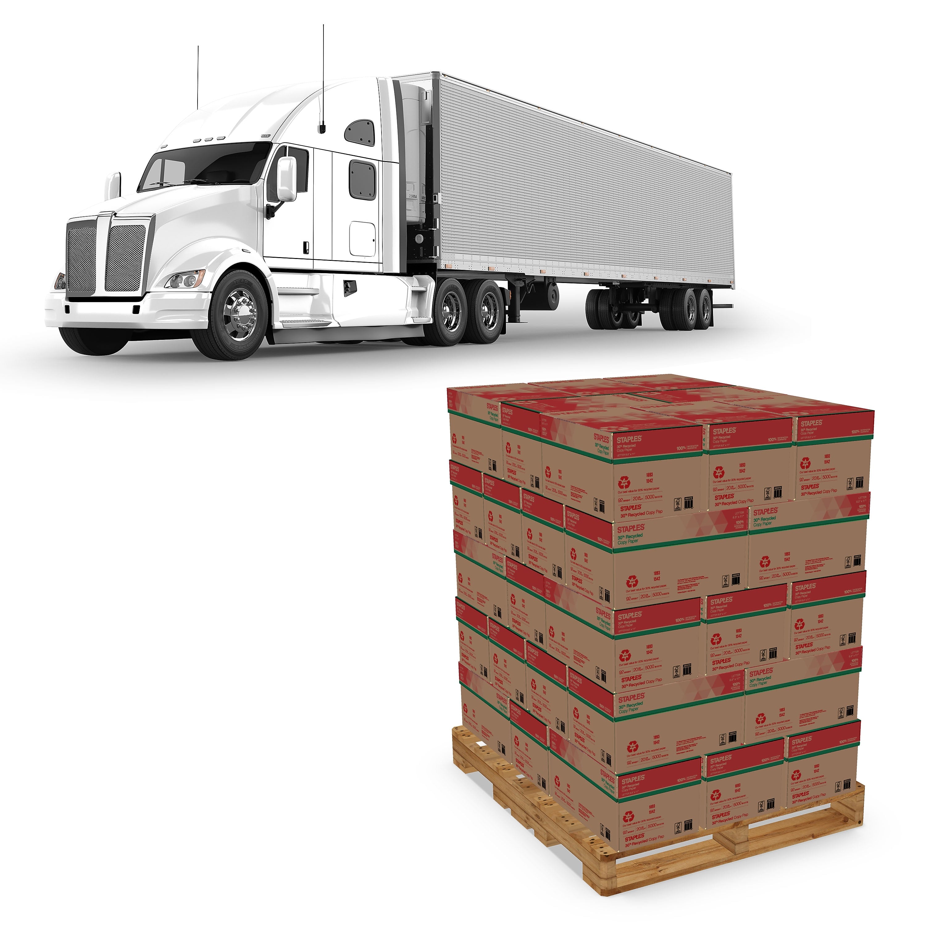 Staples 8.5" x 11" Copy Paper, 20 lbs., 92 Brightness, 500/Ream, 10 Reams/Carton, 840 Cartons/Truck Load (112350TL)