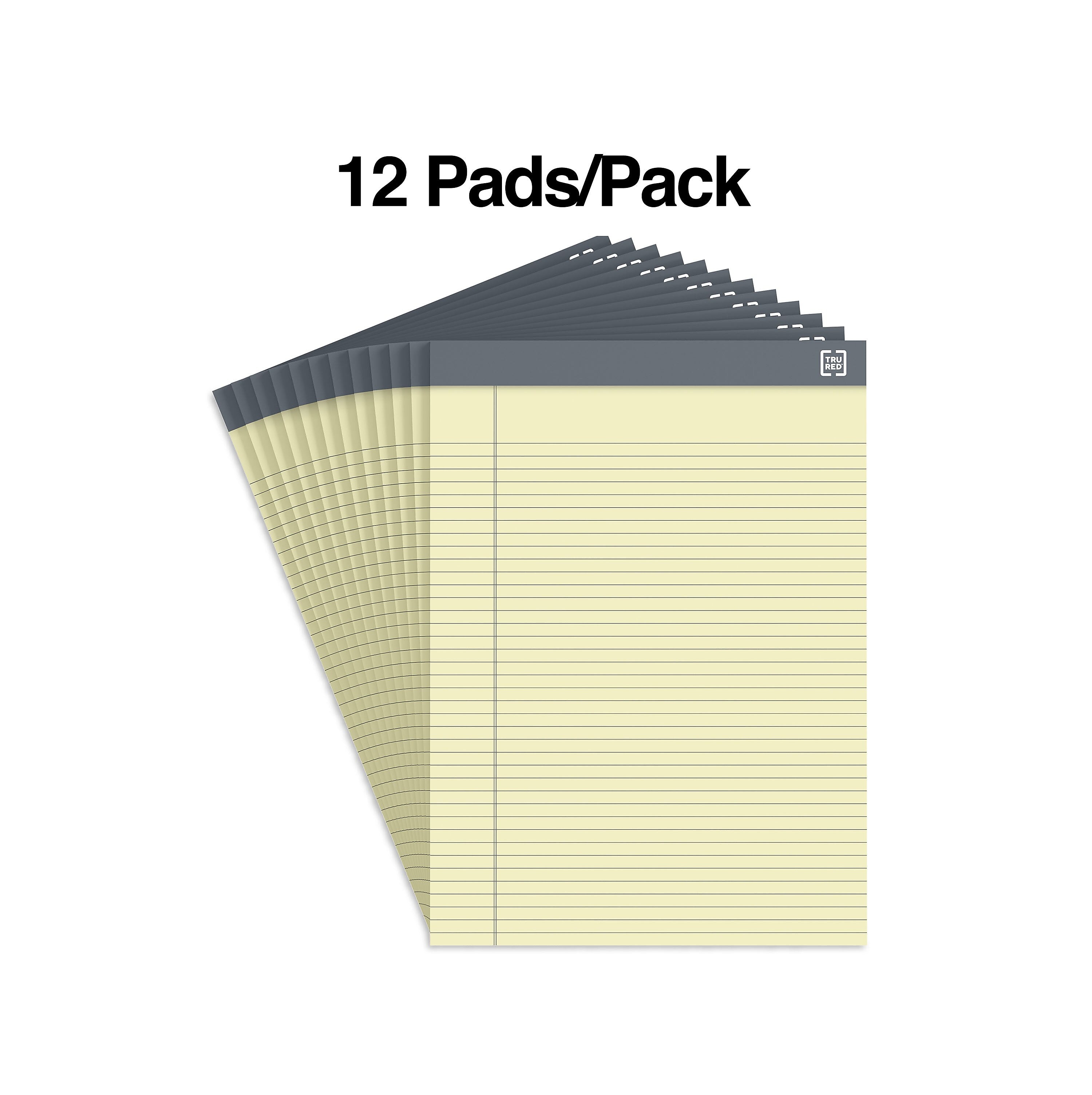 TRU RED™ Notepads, 8.5" x 11.75", Narrow Ruled, Canary, 50 Sheets/Pad, 12 Pads/Pack (TR57368)