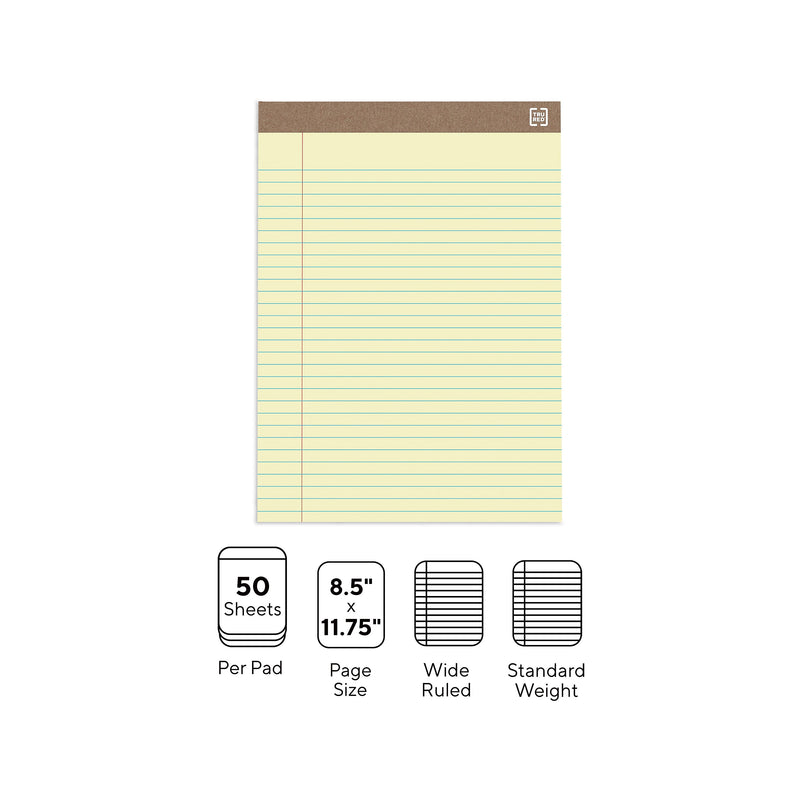 TRU RED™ Notepads, 8.5" x 11.75", Wide Ruled, Canary, 50 Sheets/Pad, Dozen Pads/Pack (TR58184)