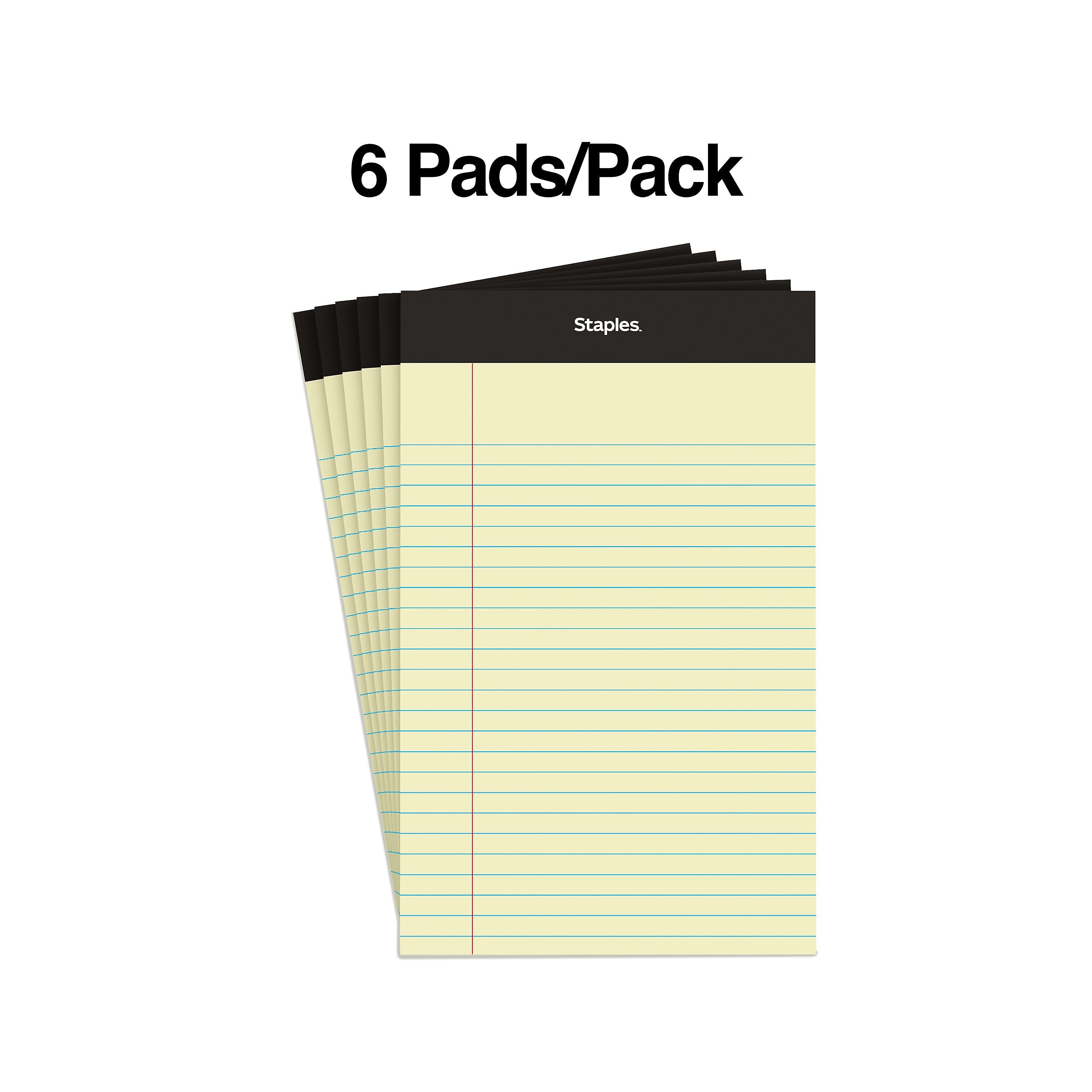 Staples Notepads, 5" x 8", Narrow Ruled, Canary, 100 Sheets/Pad, 6 Pads/Pack (ST57302)