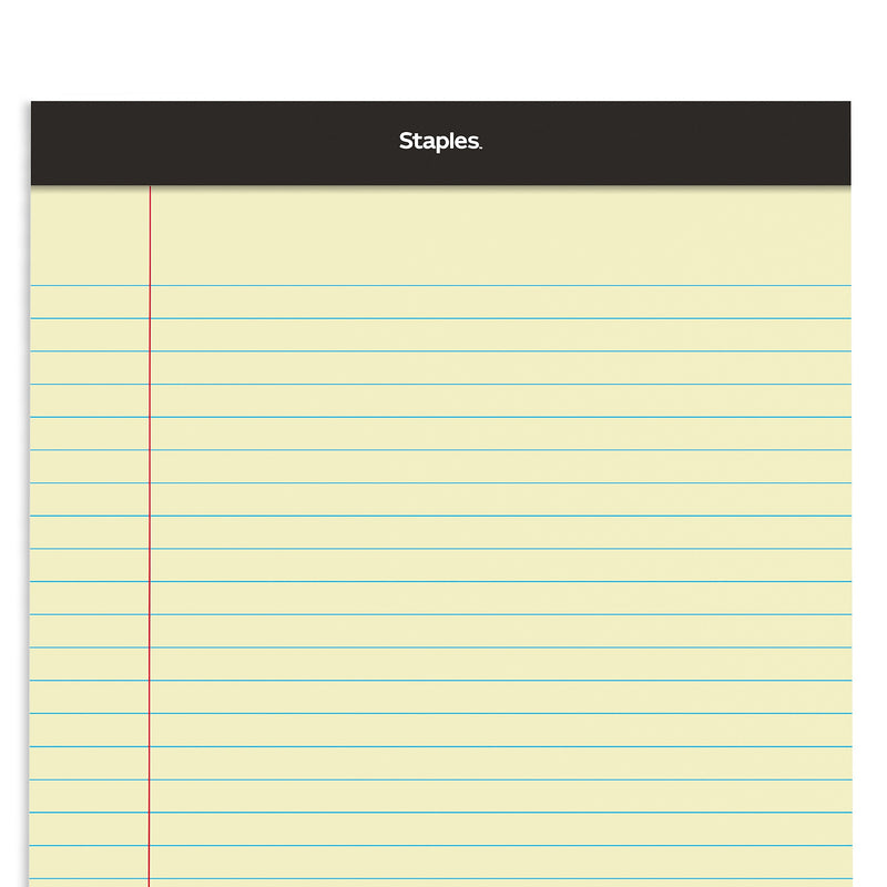 Staples® Notepad, 8.5" x 11.75", Wide Ruled, Canary, 50 Sheets/Pad, 72 Pads/Carton (SBG26839CT)