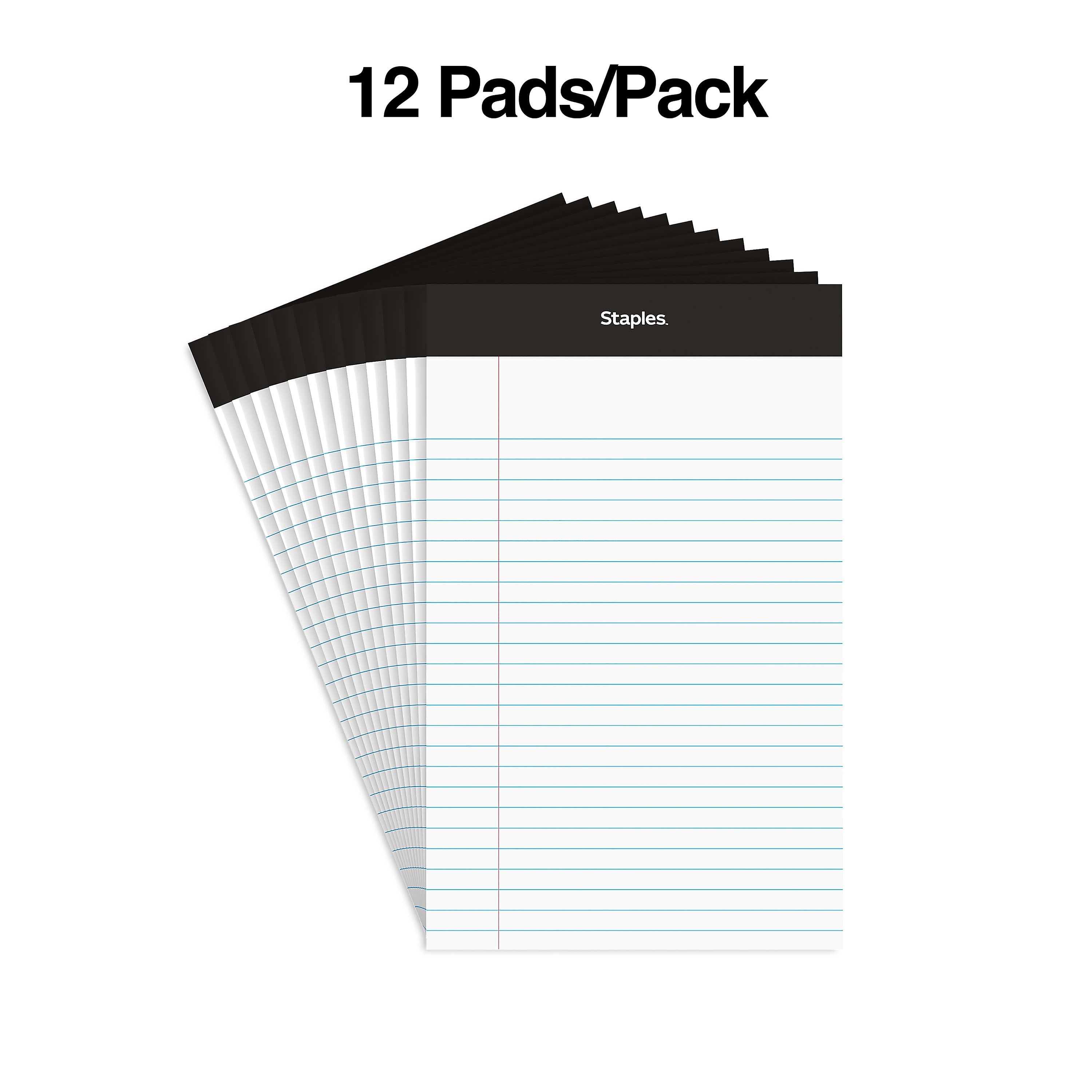 Staples Notepads, 5" x 7.25", Narrow Ruled, White, 50 Sheets/Pad, Dozen (ST57338)