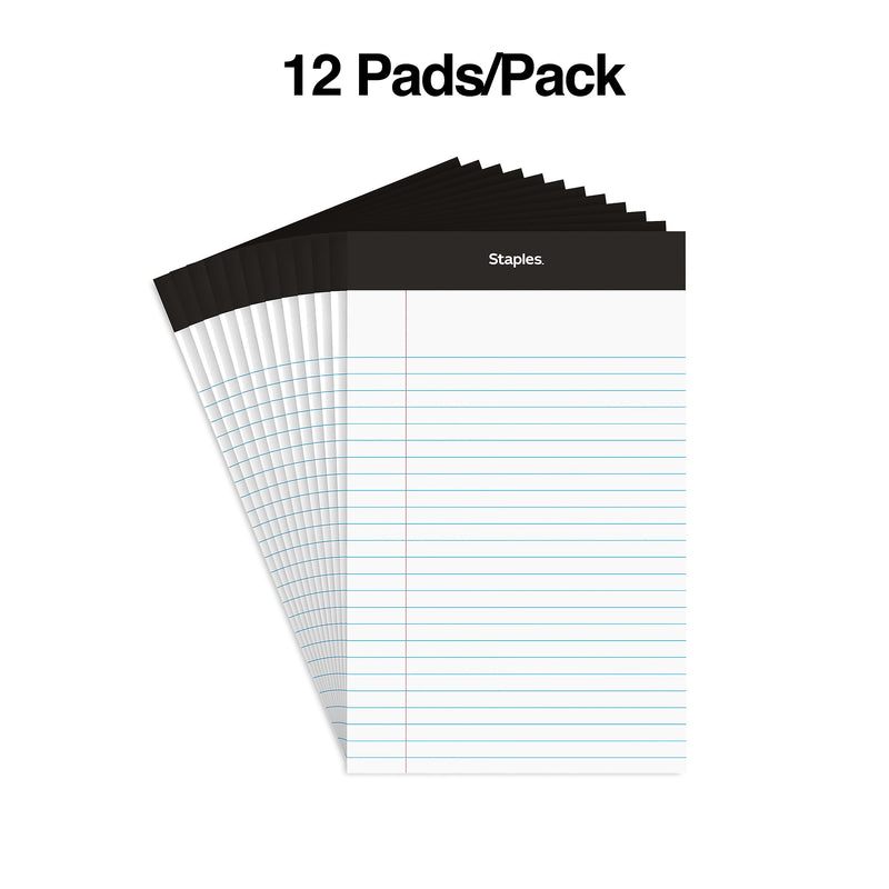 Staples Notepads, 5" x 7.25", Narrow Ruled, White, 50 Sheets/Pad, Dozen (ST57338)