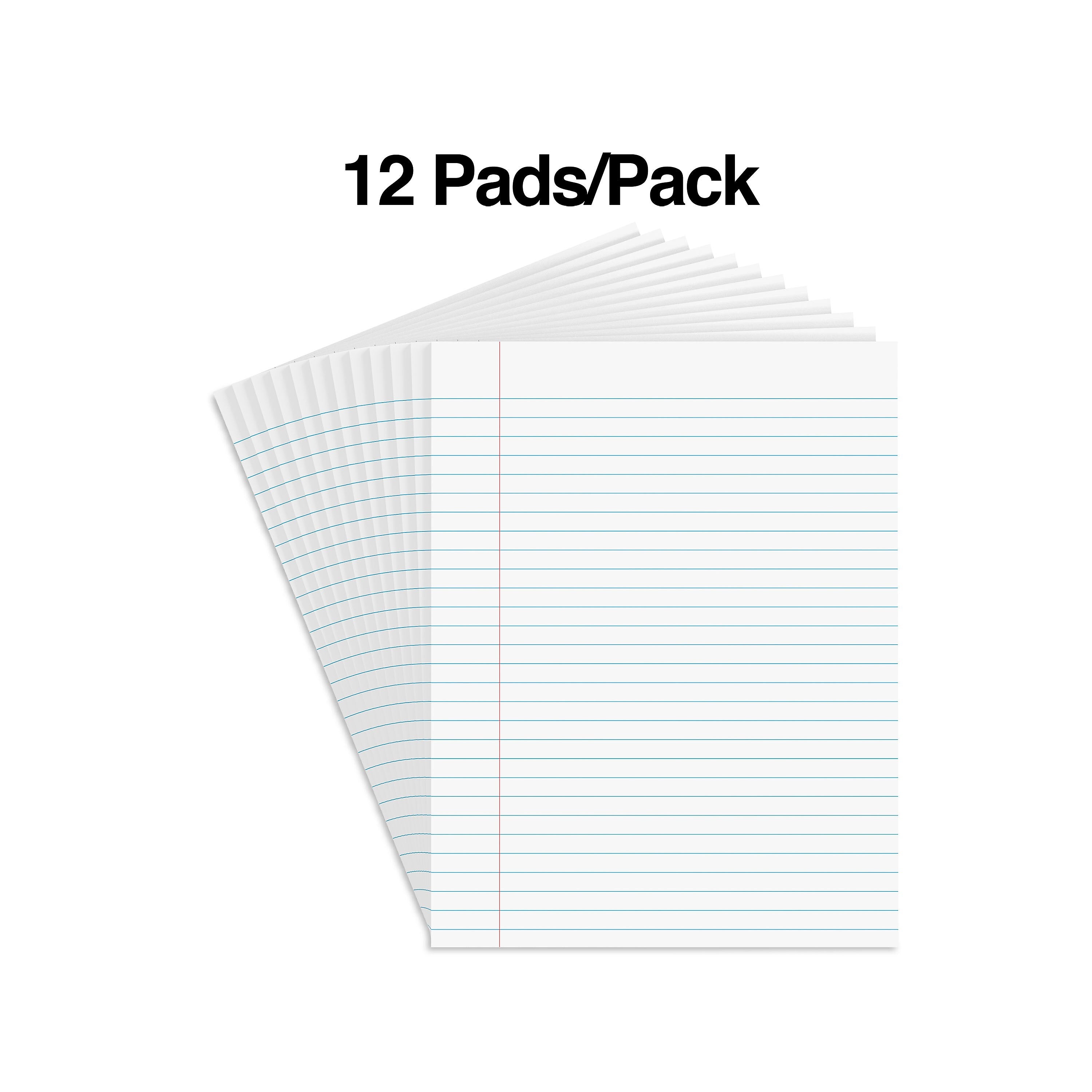 Staples Notepads, 8.5" x 11" (US letter), Wide Ruled, White, 50 Sheets/Pad, Dozen Pads/Pack (ST57334)