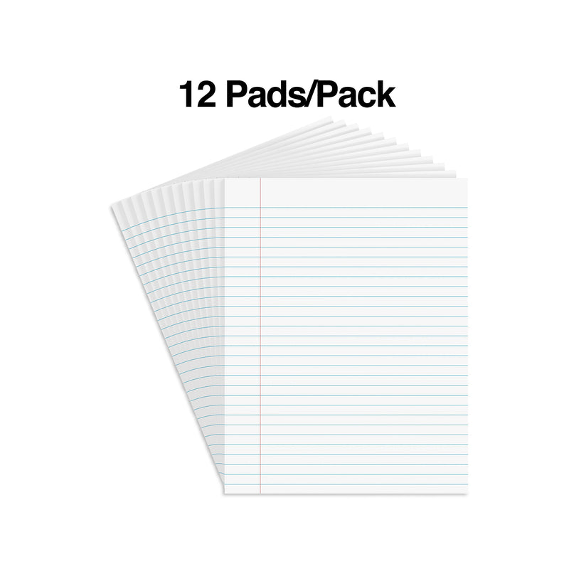 Staples Notepads, 8.5" x 11" (US letter), Wide Ruled, White, 50 Sheets/Pad, Dozen Pads/Pack (ST57334)