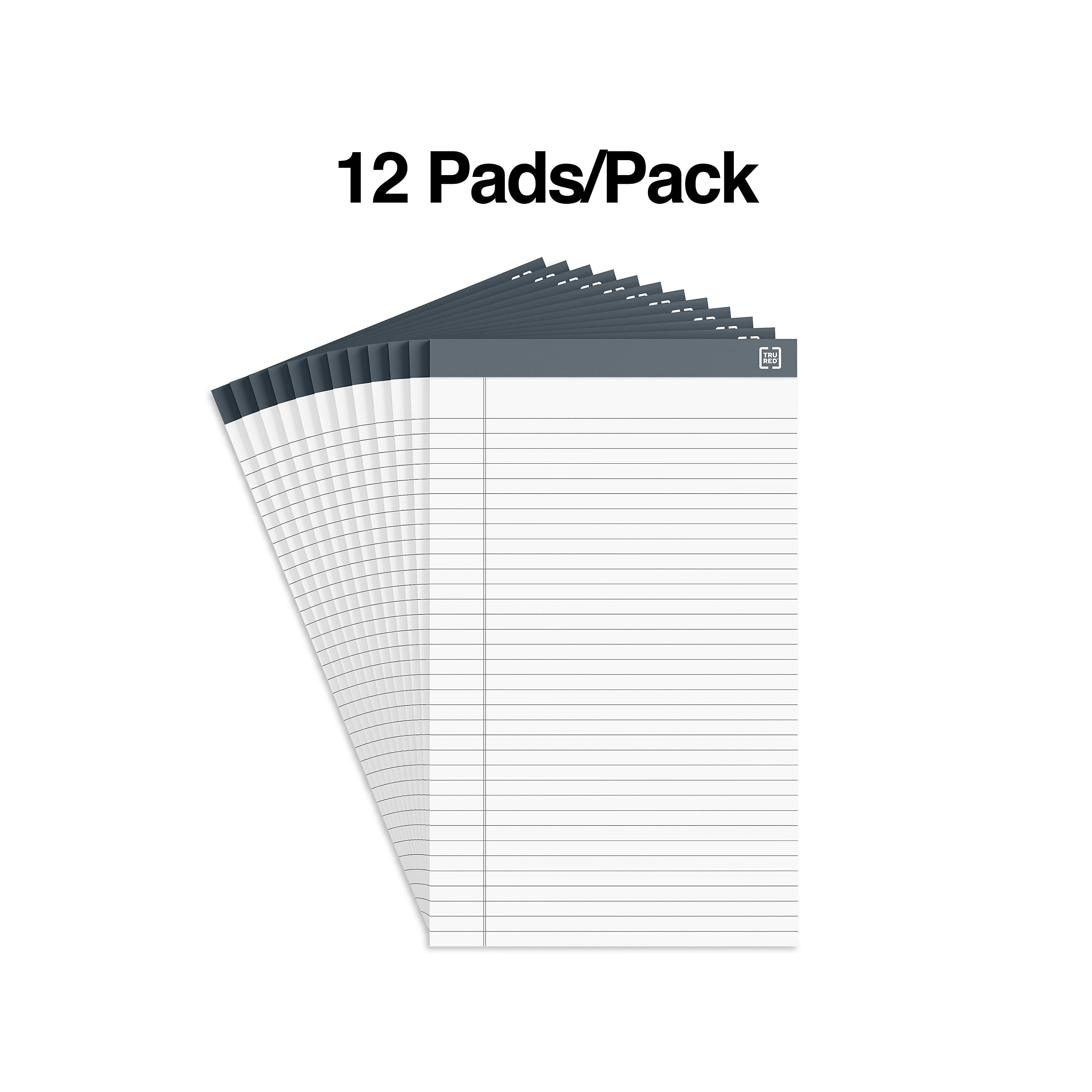 TRU RED™ Notepads, 8.5" x 14", Wide Ruled, White, 50 Sheets/Pad, 12 Pads/Pack (TR57372)