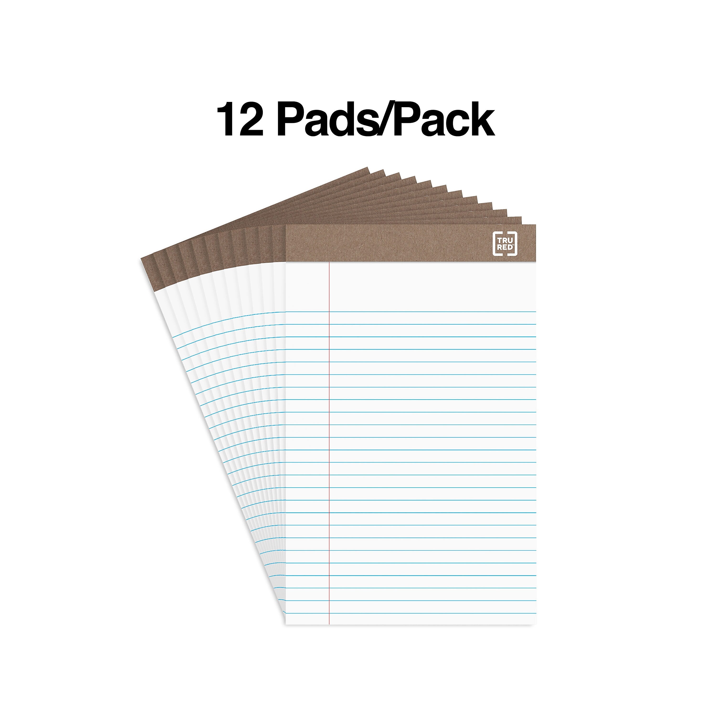 TRU RED™ Notepad, 5" x 8", Narrow Ruled, White, 50 Sheets/Pad, Dozen Pads/Pack (TR58181)
