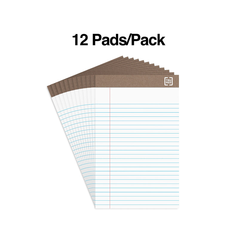 TRU RED™ Notepad, 5" x 8", Narrow Ruled, White, 50 Sheets/Pad, Dozen Pads/Pack (TR58181)