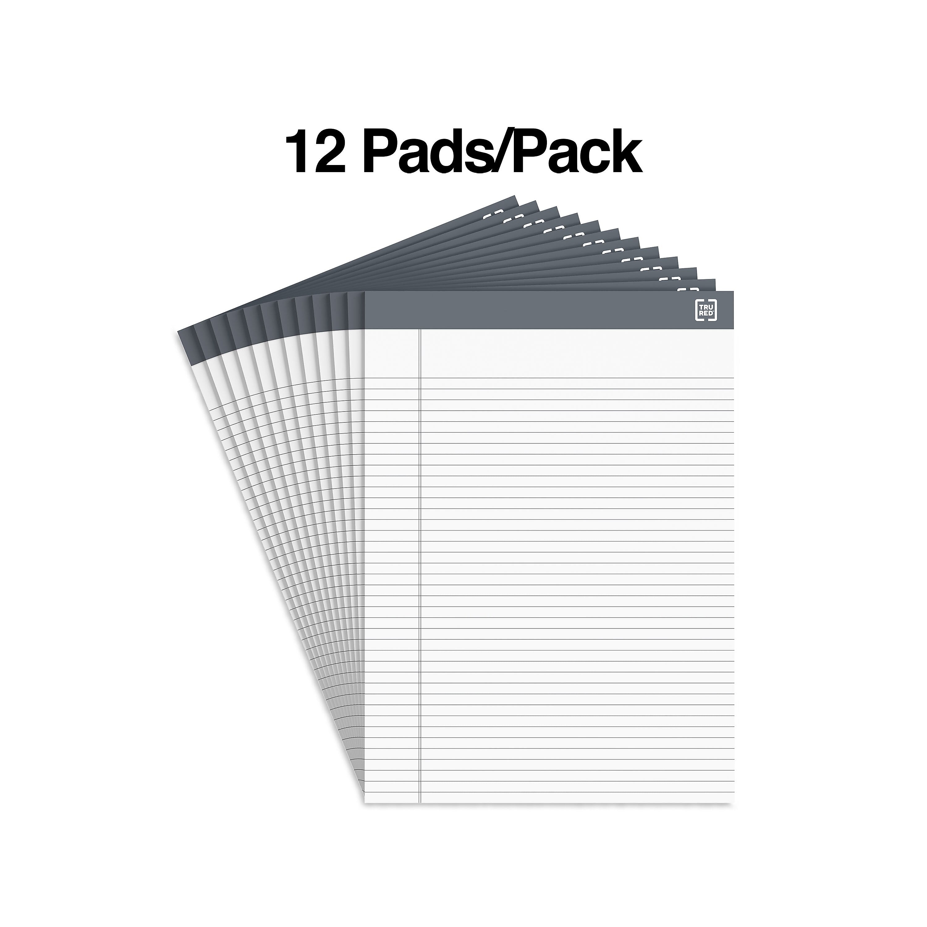 TRU RED™ Notepads 8.5" x 11.75", Narrow Ruled, White, 50 Sheets/Pad, 12 Pads/Pack (TR57369)