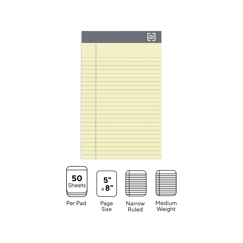 TRU RED™ Notepad, 5" x 8", Narrow Ruled, Canary, 50 Sheets/Pad, 6 Pads/Pack (TR57357)