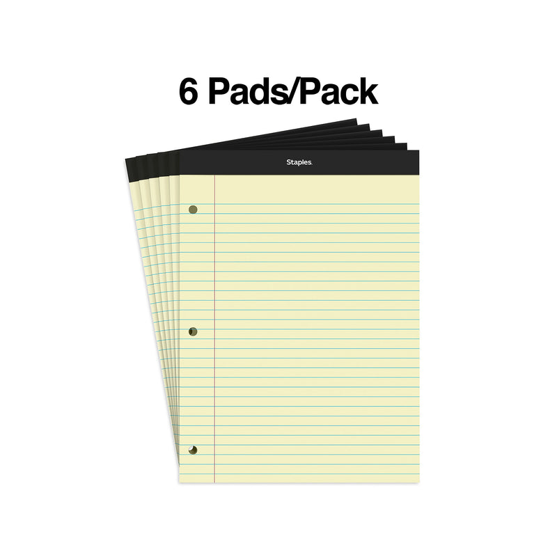Staples Notepads, 8.5" x 11.75", Wide Ruled, Canary, 100 Sheets/Pad, 6 Pads/Pack (ST57349)