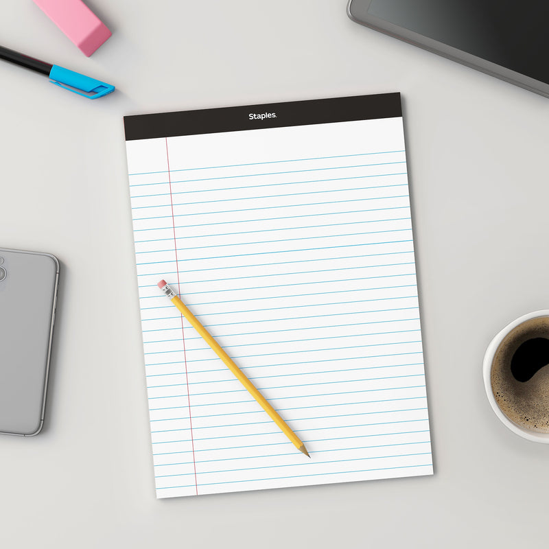 Staples Notepad, 8.5" x 11.75", Wide Ruled, White, 50 Sheets/Pad, 72 Pads/Pack (23643CT)