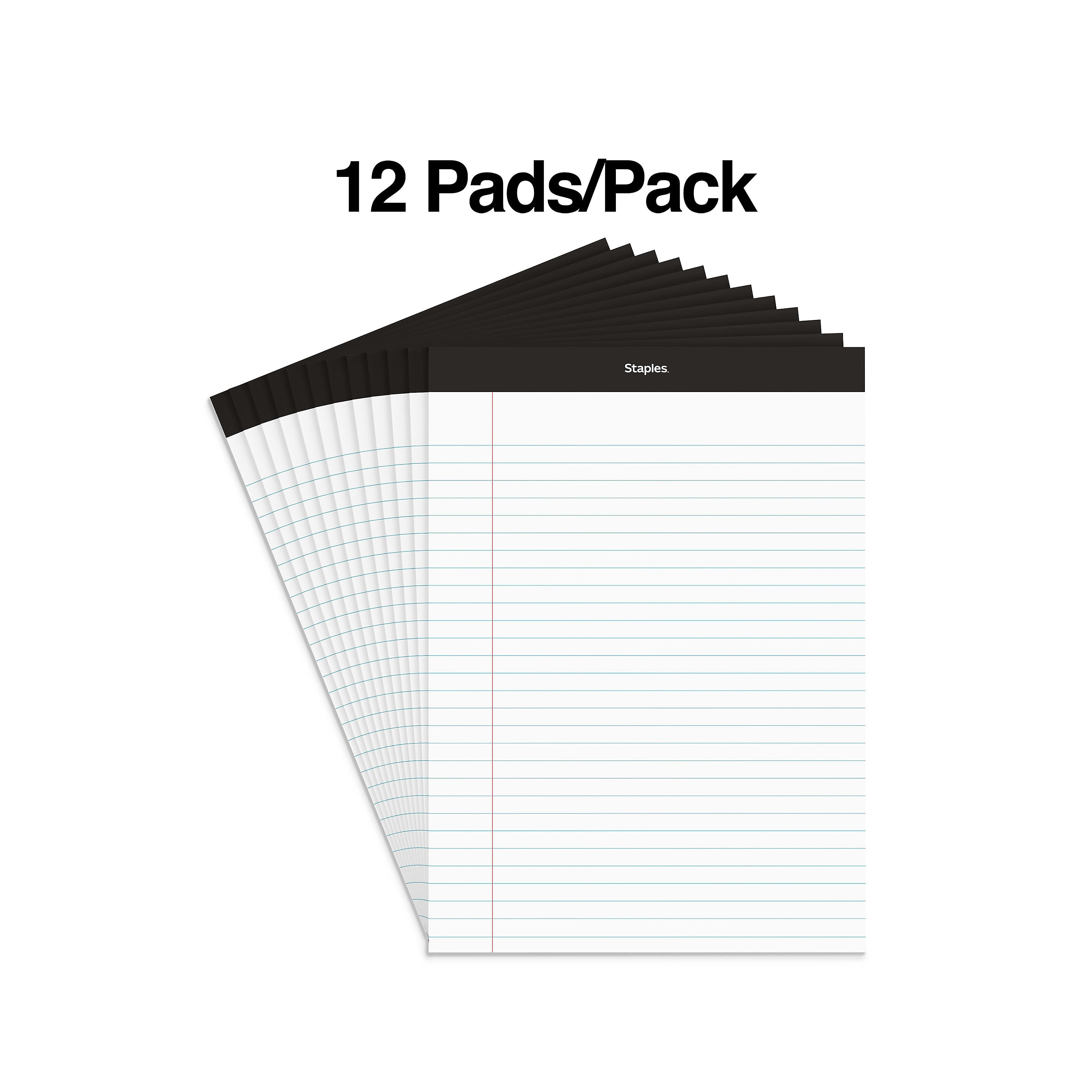 Staples Notepads, 8.5" x 11", Wide Ruled, White, 50 Sheets/Pad, Dozen (ST57339M/57339)