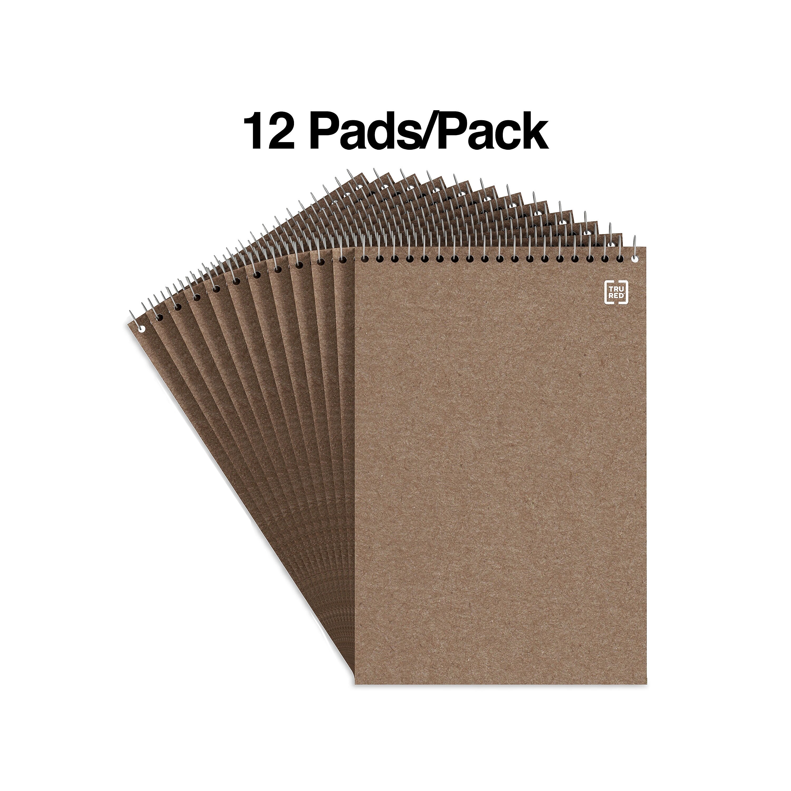 TRU RED™ Steno Pad, 6" x 9", Gregg Ruled, Kraft, 80 Sheets/Pad, Dozen (TR59940/TR58190)