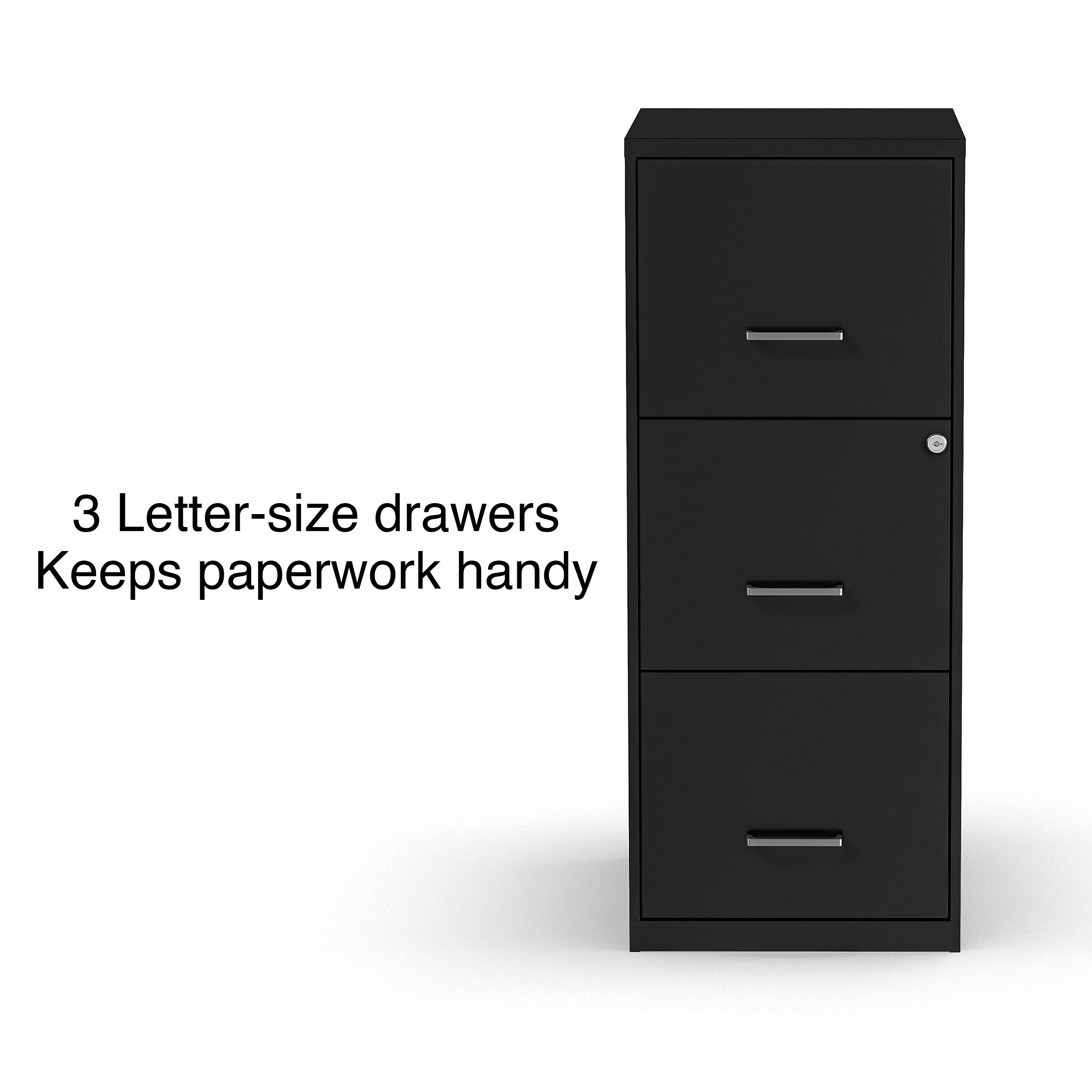 Staples 3-Drawer Vertical File Cabinet, Letter Size, Lockable, 34.9"H x 14.3"W x 18.9"D, Black (ST52151-CC)
