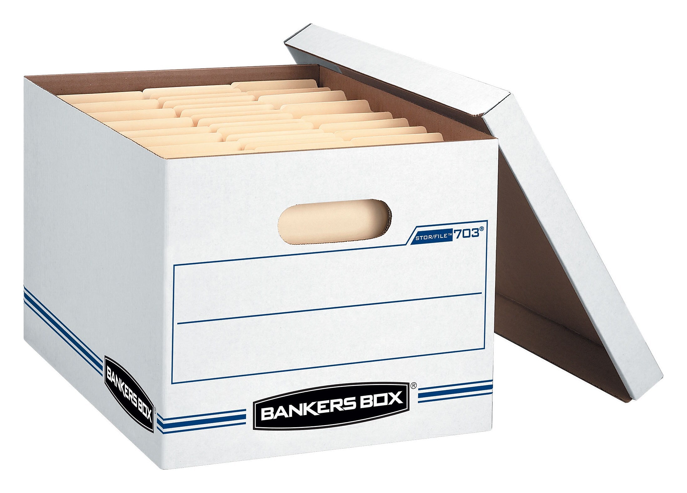 Bankers Box Stor/File 60% Recycled Corrugated File Box Lift Off Lid, Letter/Legal Size, White/Blue, 20/Pack (0070333)
