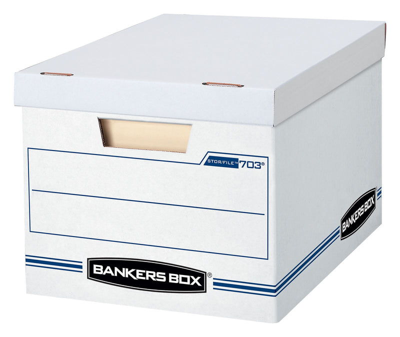 Bankers Box Stor/File 60% Recycled Corrugated File Box Lift Off Lid, Letter/Legal Size, White/Blue, 20/Pack (0070333)