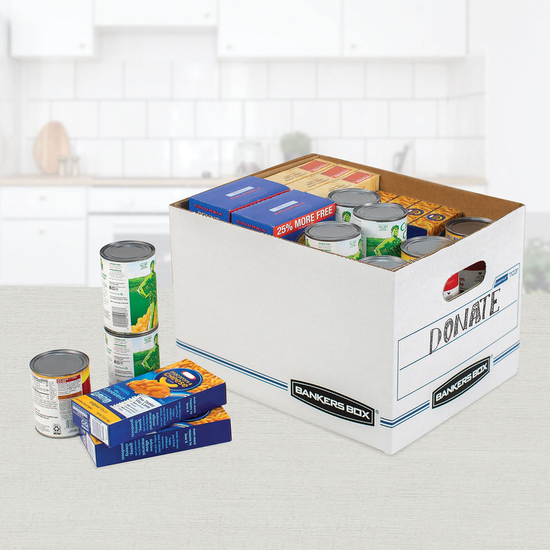 Bankers Box Stor/File 59% Recycled Corrugated File Box Lift Off Lid, Letter/Legal Size, White/Blue, 12/Carton (00703)