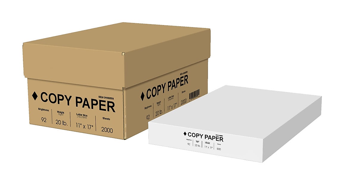 11" x 17" Ledger Size Copy Paper, 20 lbs, 92 Brightness, 500 Sheets/Ream, 4 Reams/Carton (4074)