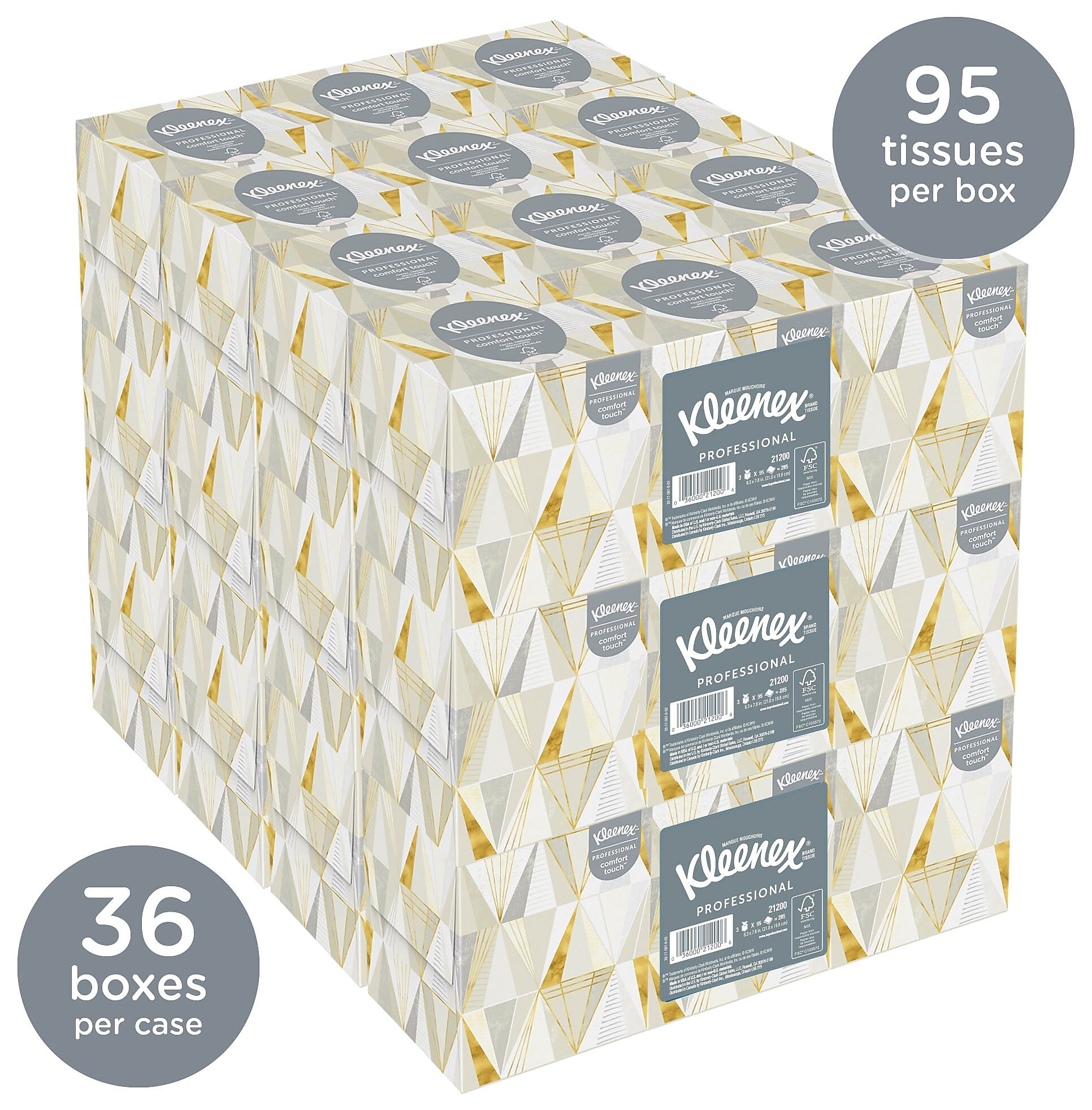 Kleenex Boutique Facial Tissue, 2-ply, 95 Tissues/Box, 36 Boxes/Pack (21200)