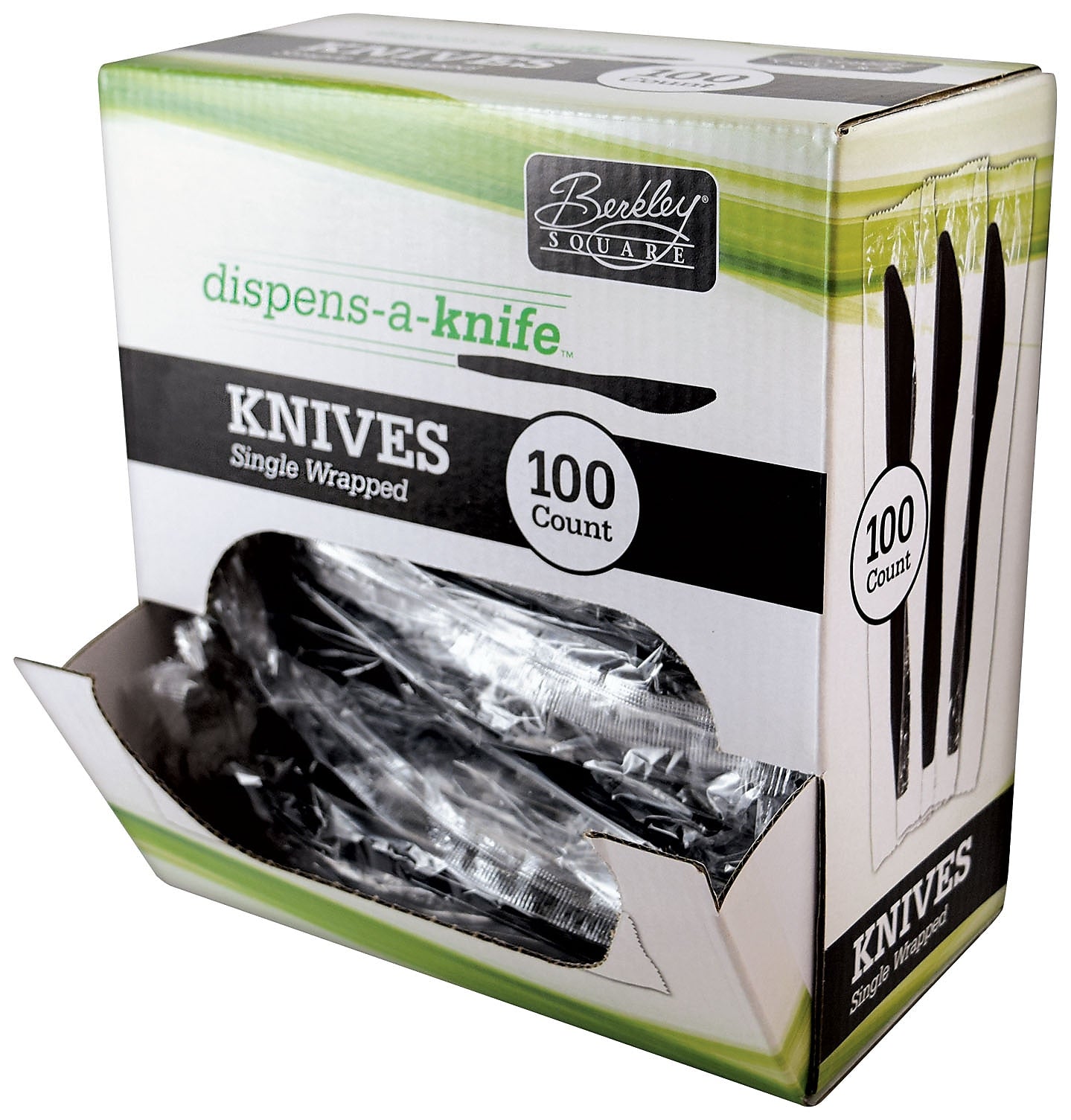 Berkley Square Dispens-a-Knife Polystyrene Knife, Medium-Weight, Black, 100/Box (1223001)
