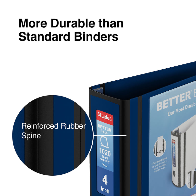 Staples 4" 3-Ring Better Binder, D-Ring, Blue (ST55816-CC)