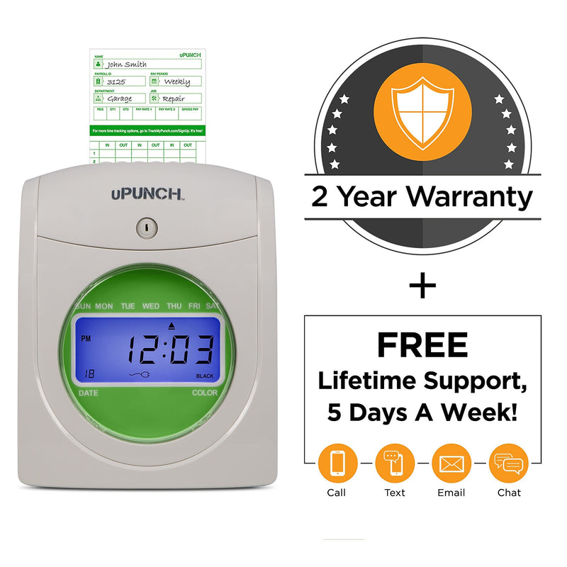 uPunch Electronic Non-Calculating Bundle Punch Card Time Clock System, Green/Beige (UB1000)