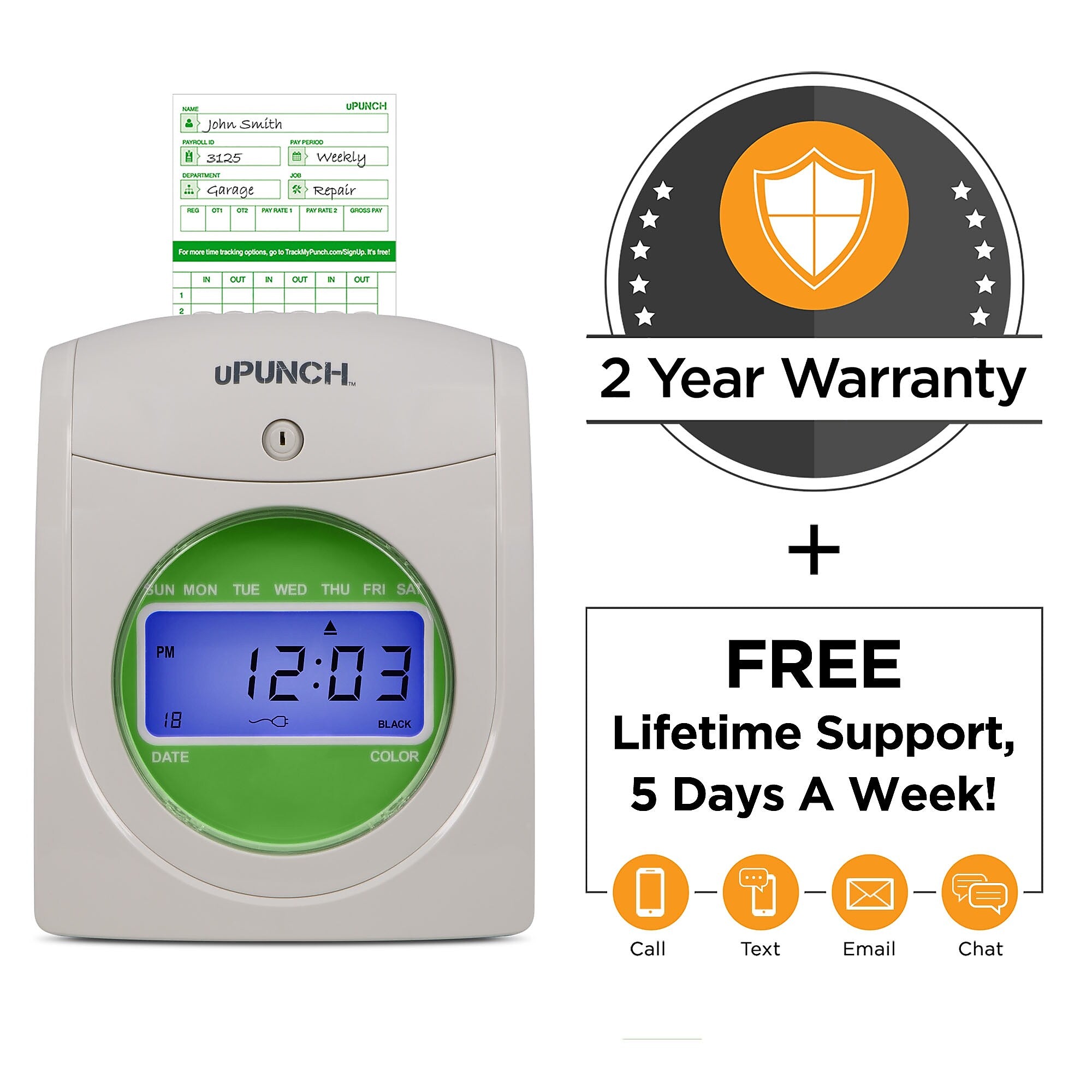 uPunch Electronic Non-Calculating Time Clock Punch Card System Bundle, White (HN1500)
