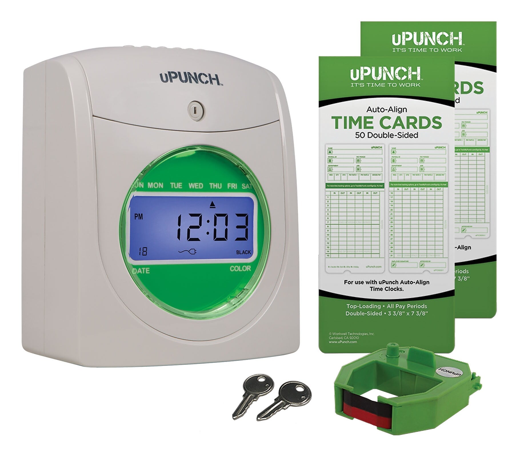 uPunch Electronic Non-Calculating Time Clock Punch Card System Bundle, White (HN1500)