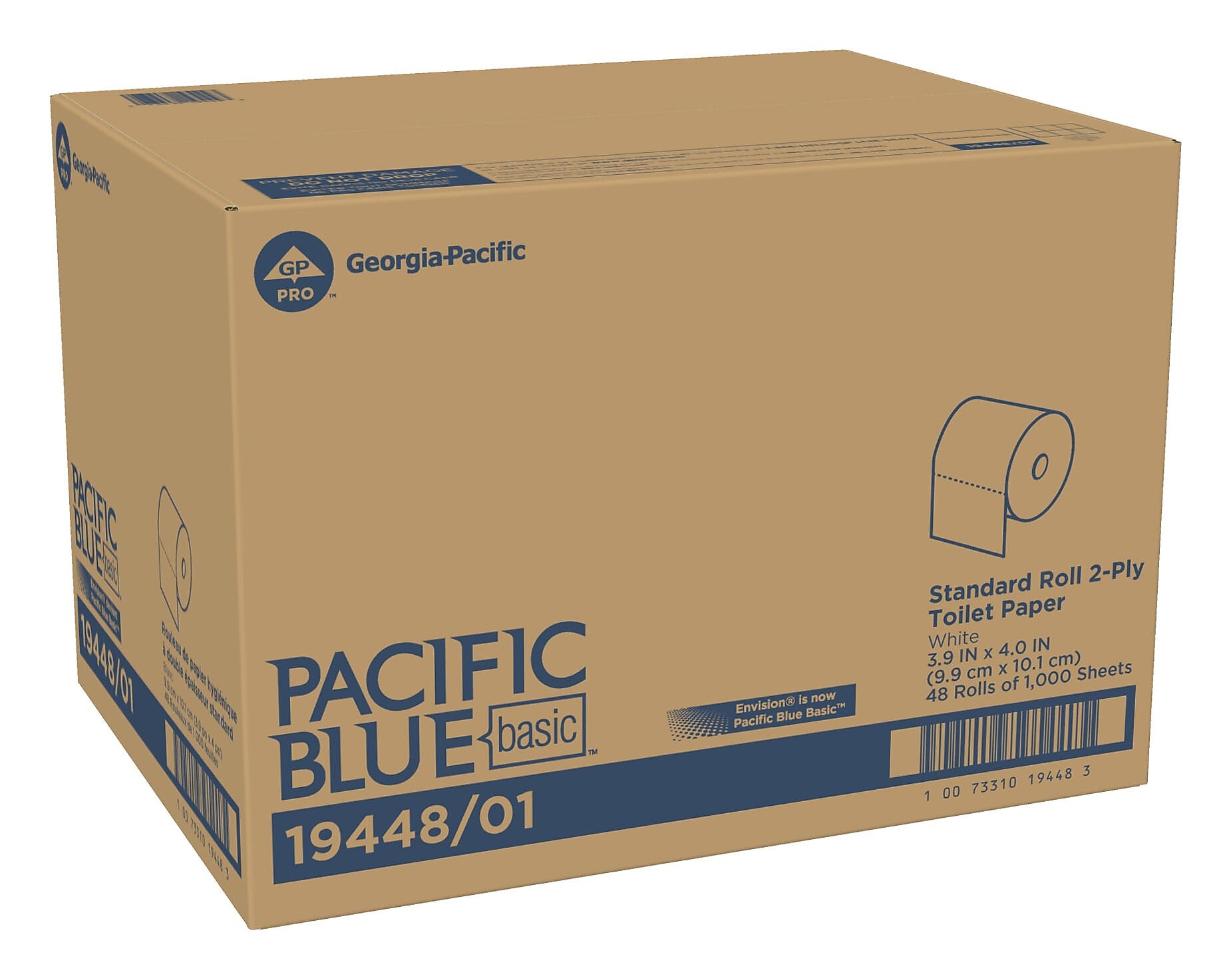 Pacific Blue Basic High Capacity Toilet Paper, 2-Ply, White, 1000 Sheets/Roll, 48 Rolls/Carton (19448/01)