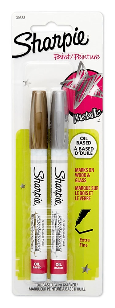 Sharpie Oil-Based Paint Markers, Extra Fine Tip, Assorted Metallic, 2/Pack (30588)