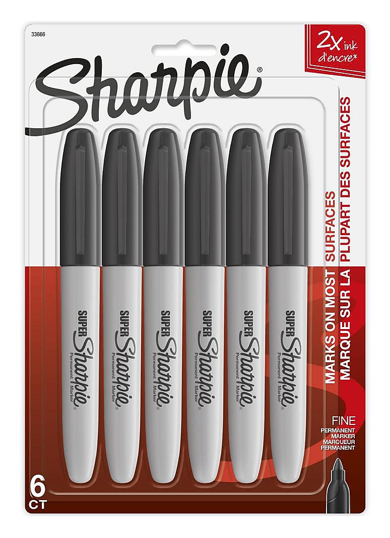 Sharpie Super Permanent Markers, Fine Tip, Black, 6/Pack (33666)
