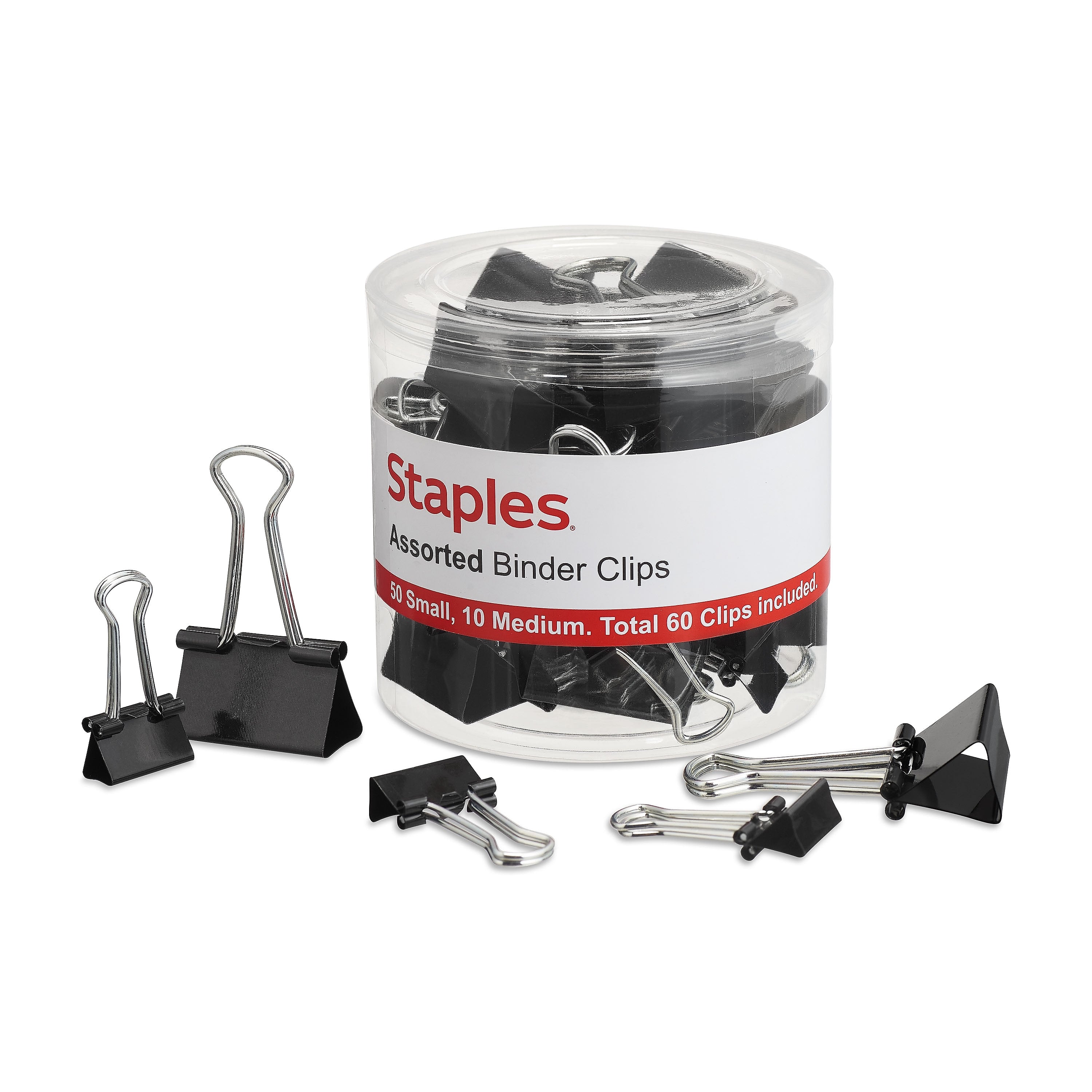 Staples Assorted Binder Clips, 1" Capacity, Black, 60 Clips/Pack (ST15339-CC)