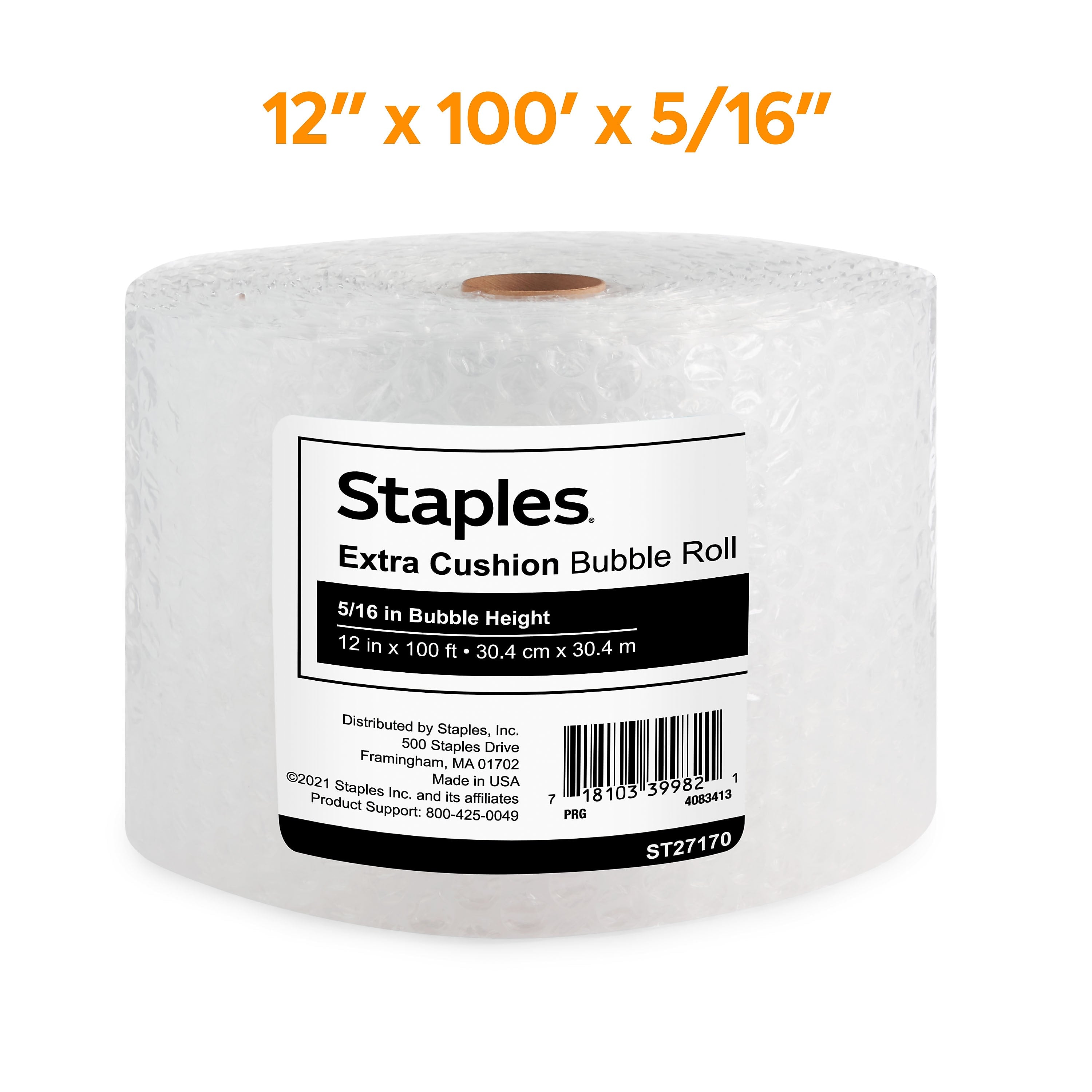 Staples® 5/16" Bubble Roll, UPS Approved, 12" x 100' (4072833)