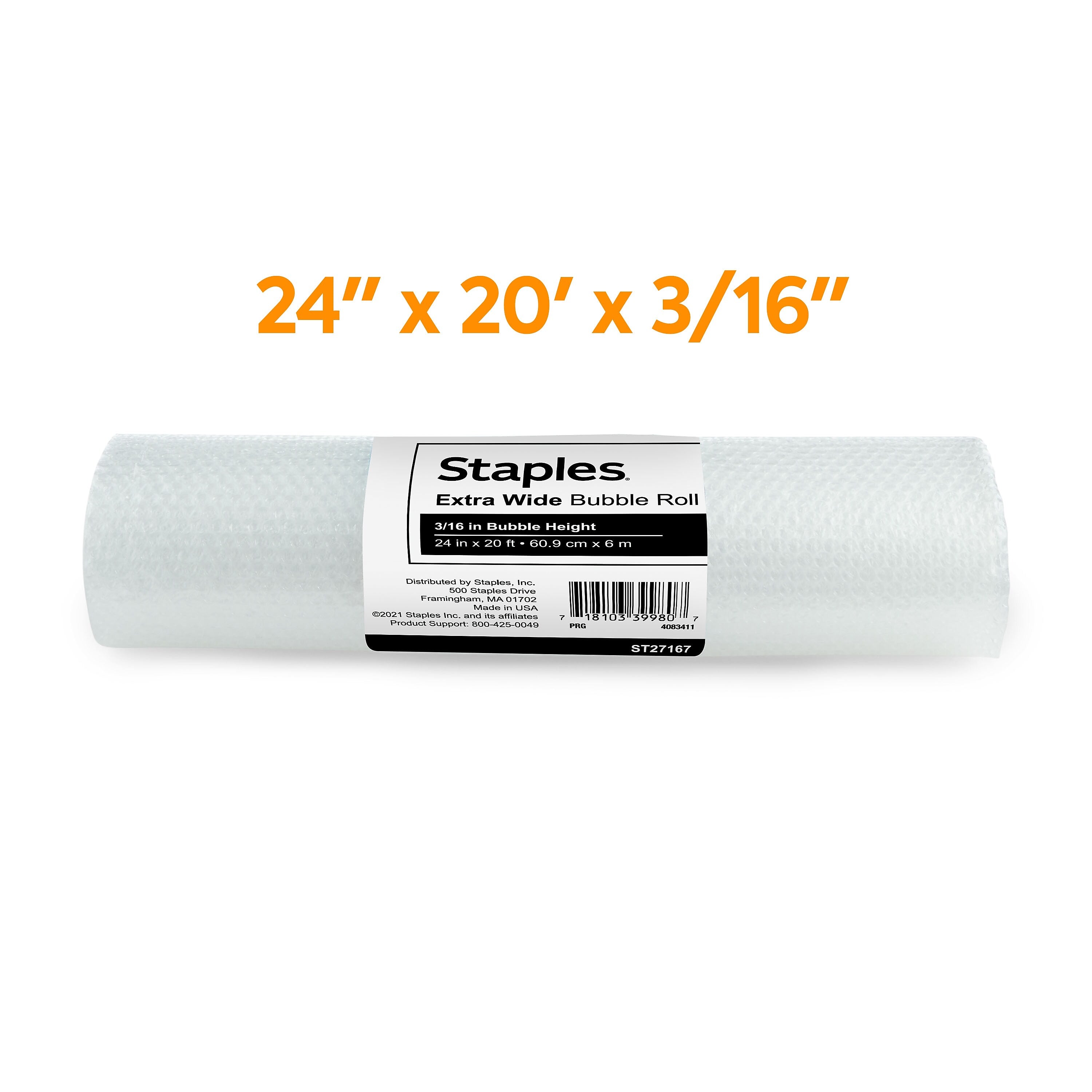 3/16" UPS Approved Bubble Roll, 24" x 20' (27167)