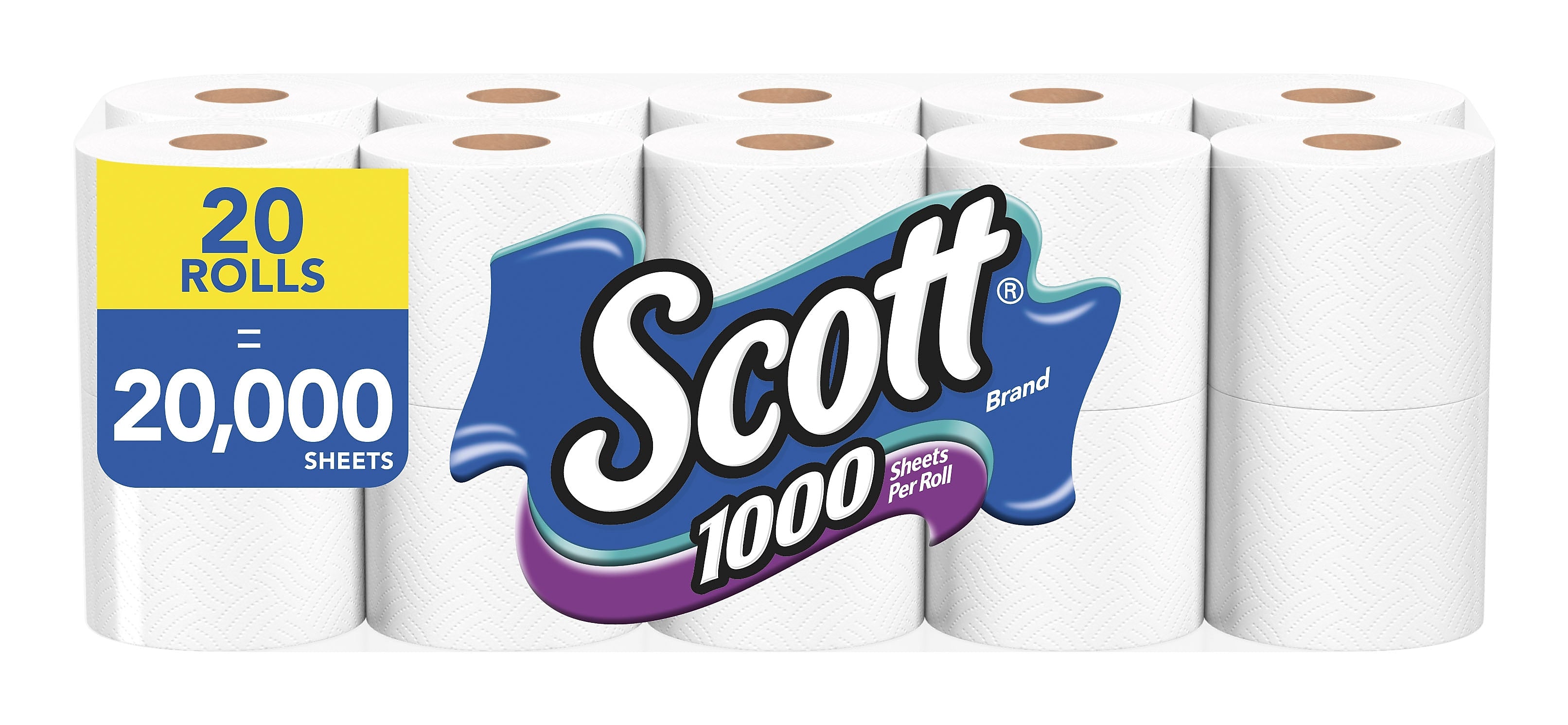 Scott Toilet Paper, 1-ply, White, 1000 Sheets/Roll, 20 Rolls/Case (49668)