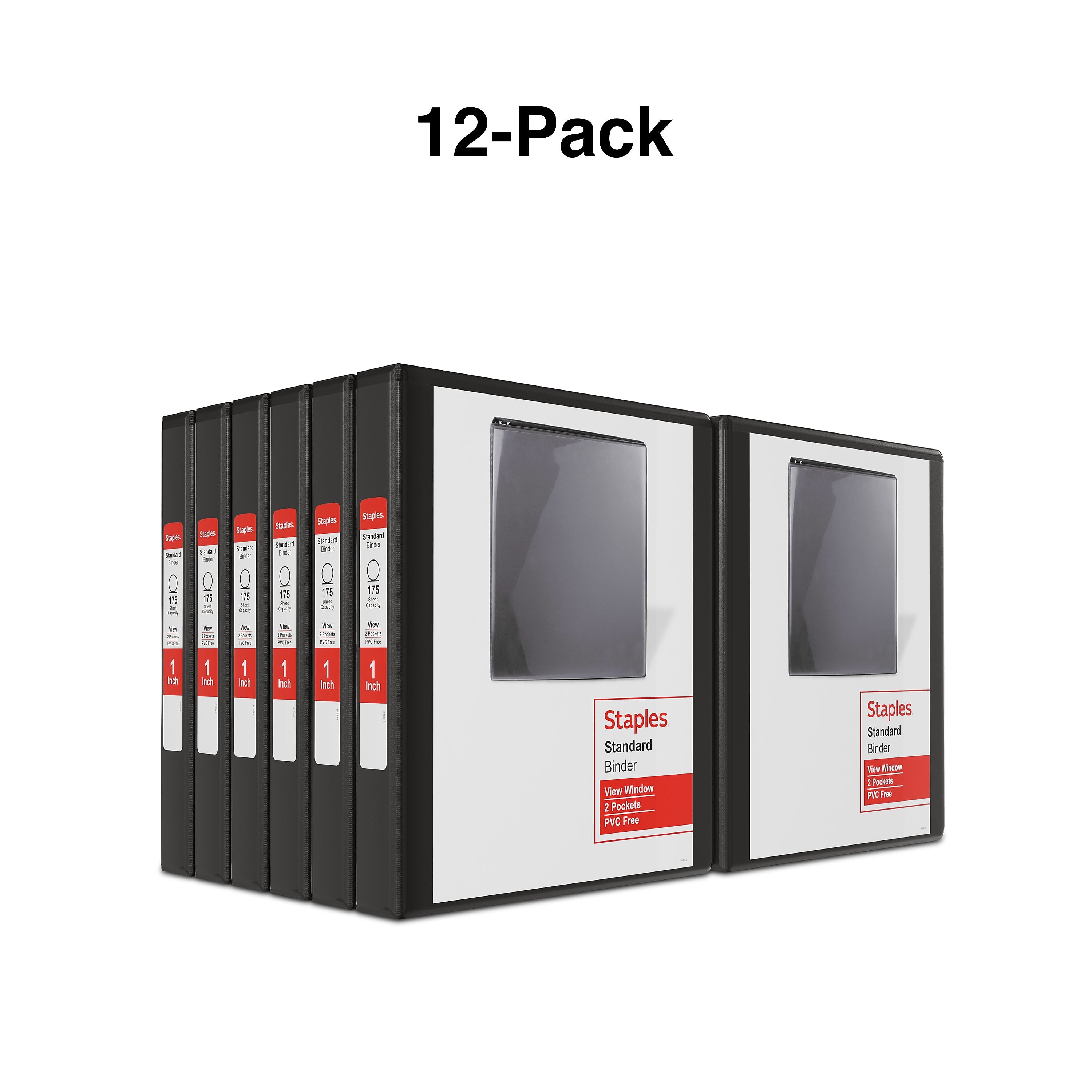 Staples 1" 3-Ring View Binders, D-Ring, Black, 12/Pack (26431CT)
