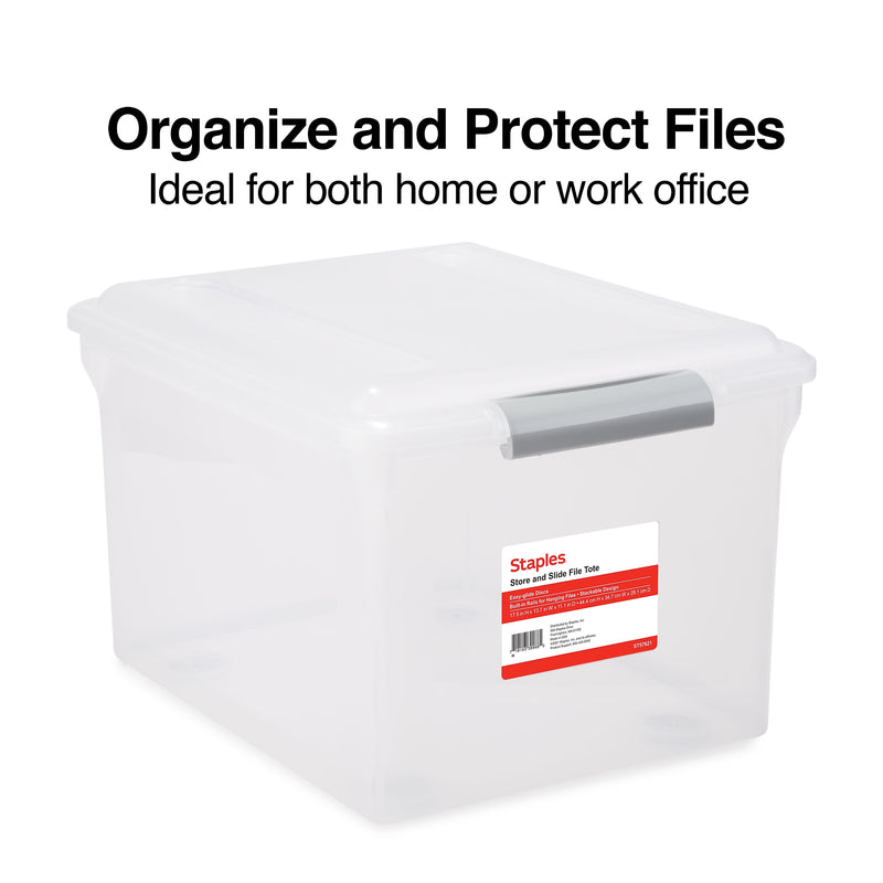Staples Store & Slide Plastic File Box Latching, Letter/Legal Size, Clear (140167/139997)
