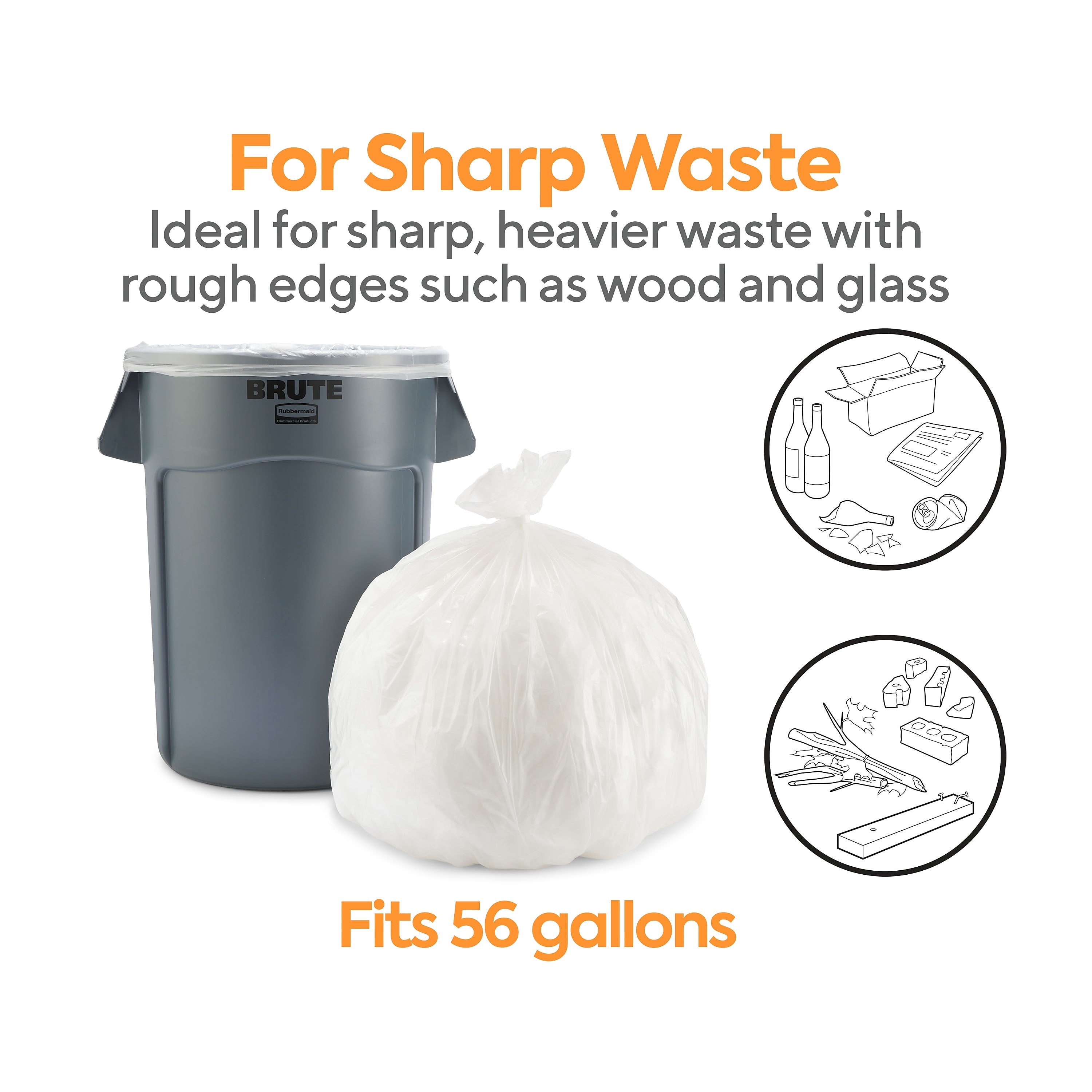 Coastwide Professional™ 50-56 Gallon Trash Bag, 43" x 47", Low Density, 1.1 mil, Clear, 100 Bags/Box (CW57393)