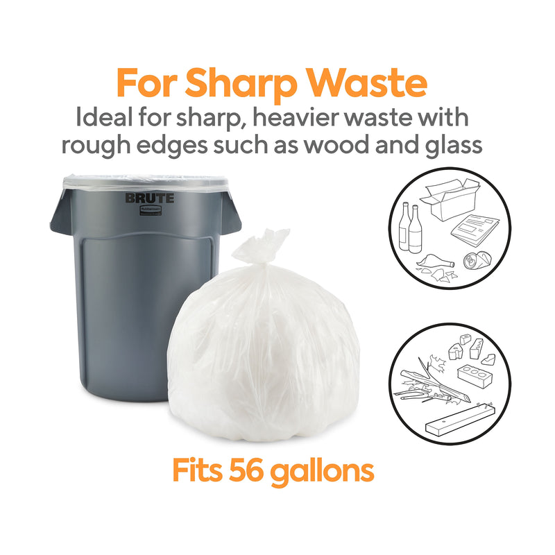 Coastwide Professional™ 50-56 Gallon Trash Bag, 43" x 47", Low Density, 1.1 mil, Clear, 100 Bags/Box (CW57393)
