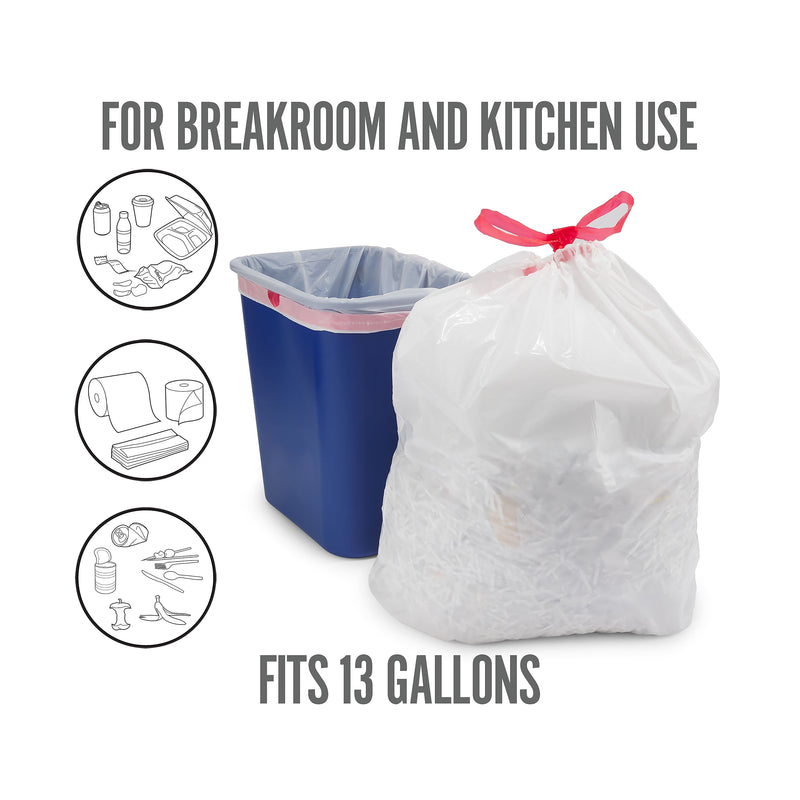 Perk™ 13 Gallon Kitchen Trash Bag, 28" x 24", Low Density, 0.9 mil, White, 50 Bags/Box, 6 Boxes/Carton (PK56745CT)