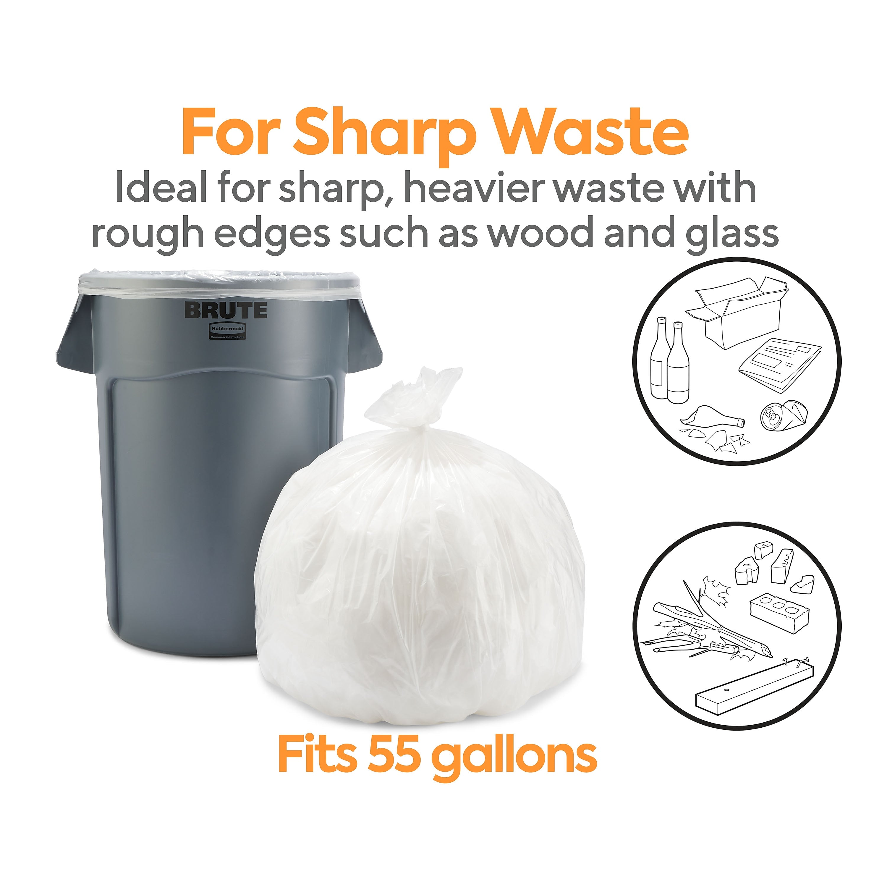 Coastwide Professional™ AccuFit 55 Gallon Trash Bag, 40" x 53", Low Density, 1.3 mil, Clear, 100 Bags/Box (CW25527)
