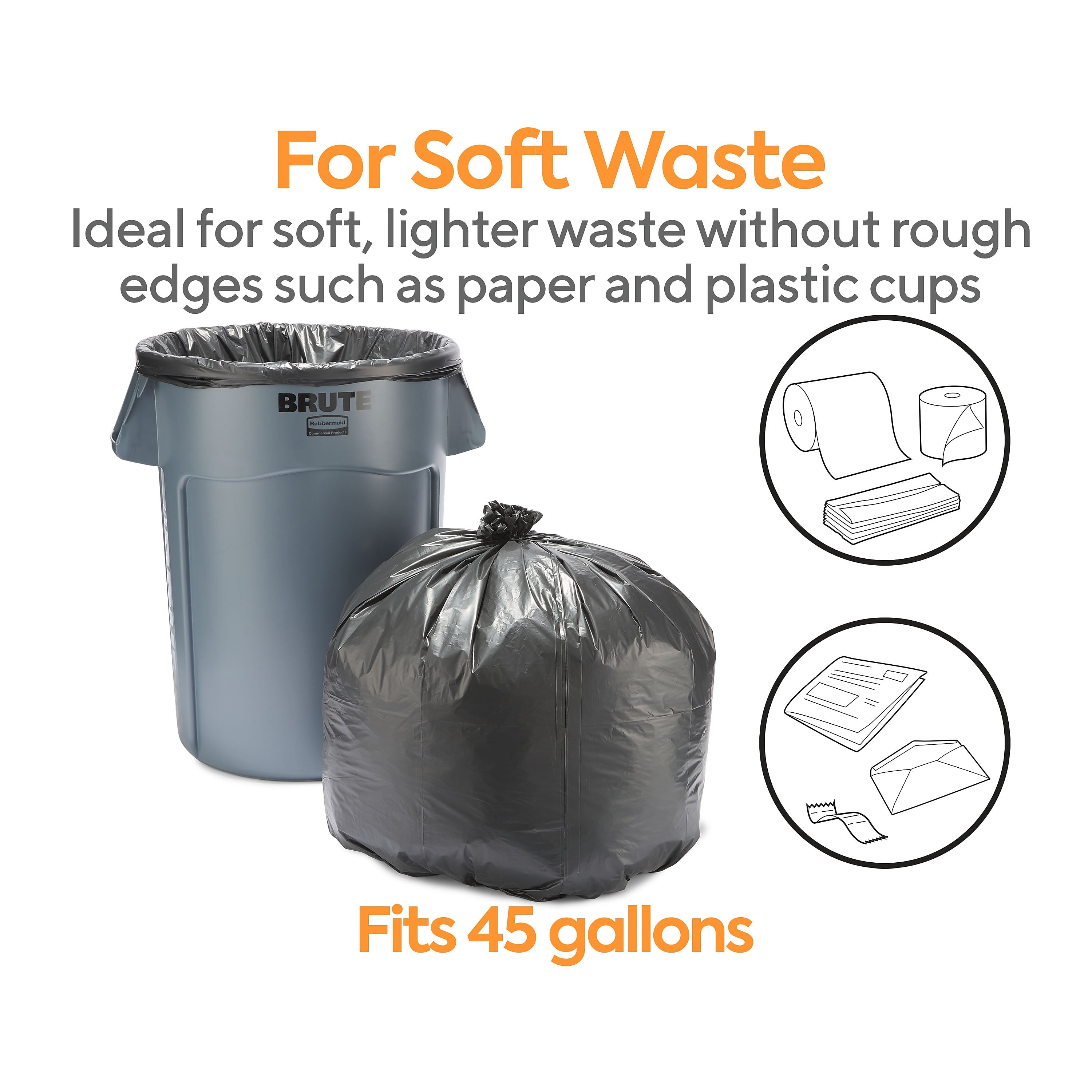 Coastwide Professional™ 40-45 Gallon Trash Bag, 40" x 48", High Density, 22 mic, Black, 150 Bags/Box (CW17713)