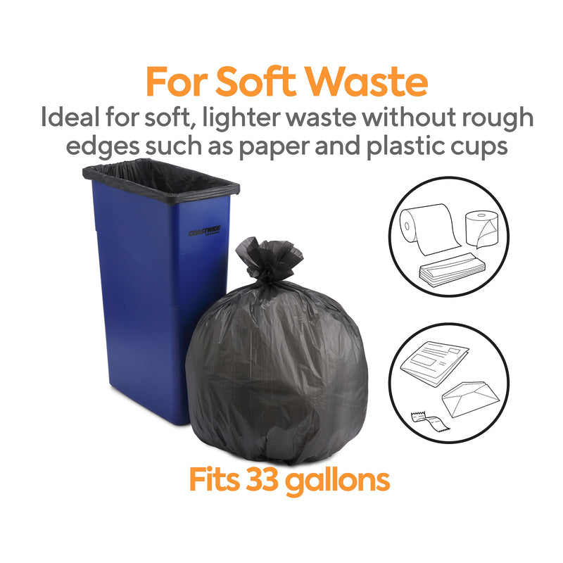 Coastwide Professional™ 30-33 Gallon Trash Bag, 33" x 40", High Density, 22 mic, Black, 200 Bags/Box (CW17969)